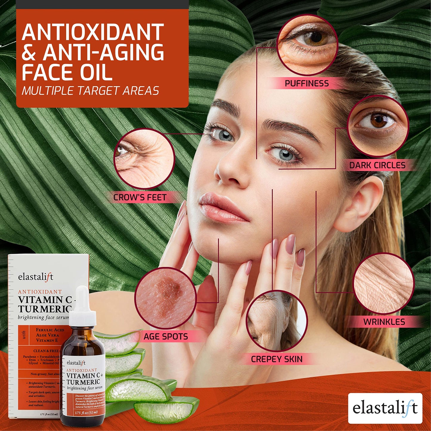 Elastalift Concentrated Vitamin C + Turmeric Oil Anti Aging Facial Serum Skin Care Booster - Promote Clear & Brighten Skin Tone - Hydrate Dry Skin Beauty & Personal Care Elastalift