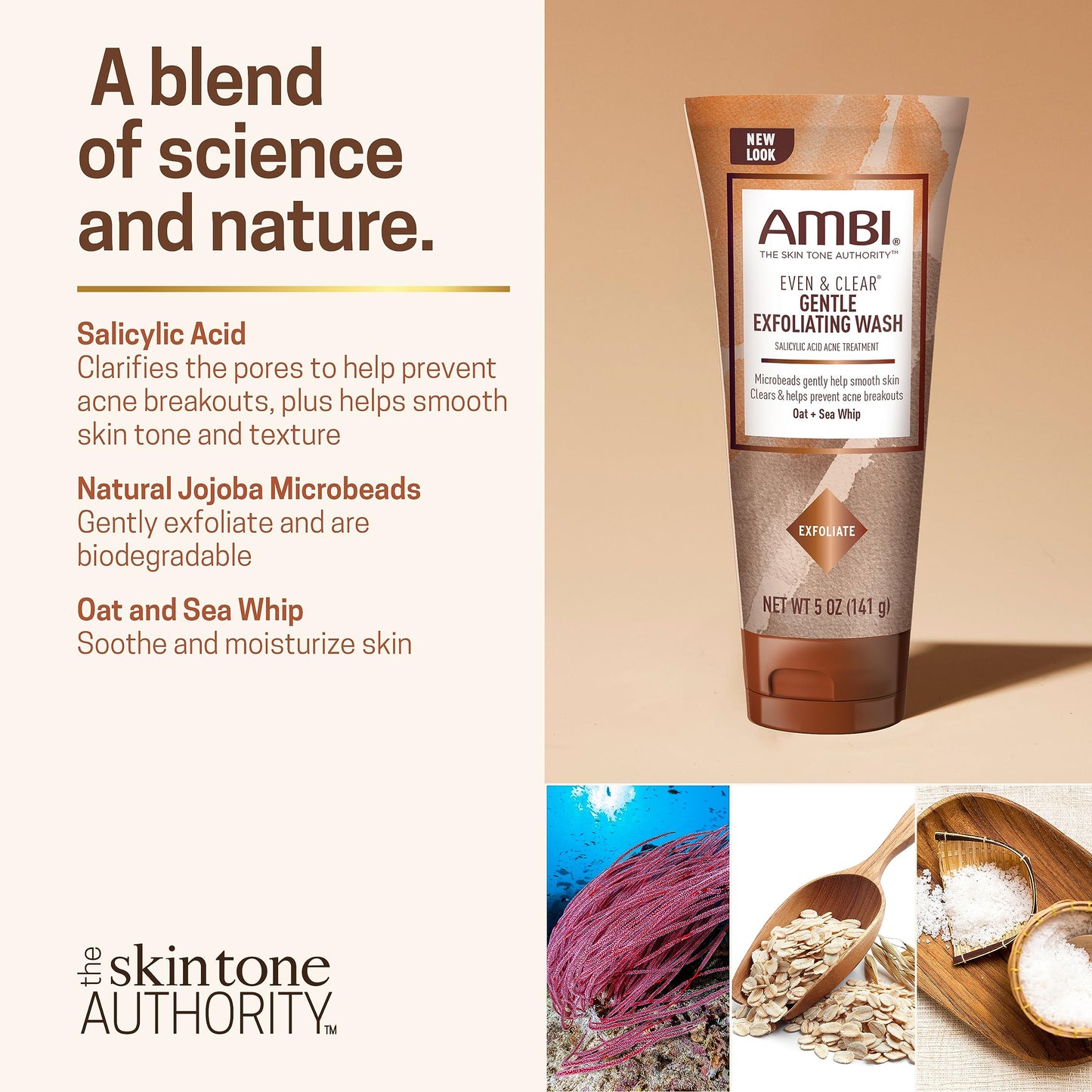Ambi Even & Clear Gentle Exfoliating Wash with Oat and Sea Whip, Salicylic Acid Acne Treatment, Helps Clear & Prevent Breakouts, Exfoliates to Help Beauty & Personal Care Ambi