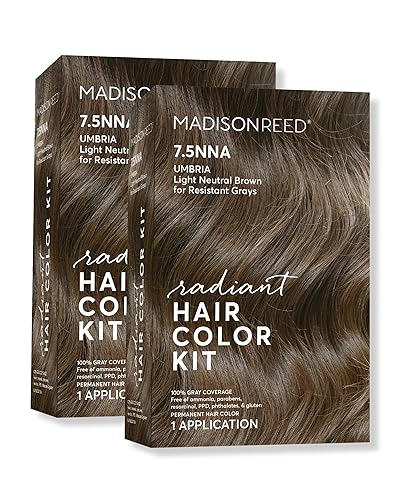 Madison Reed Radiant Hair Color Kit - 7.5NNA Light Neutral Brown (Umbria Brown), 100% Gray Hair Coverage Permanent Hair Dye for Resistant Grays | Beauty & Personal Care Madison Reed