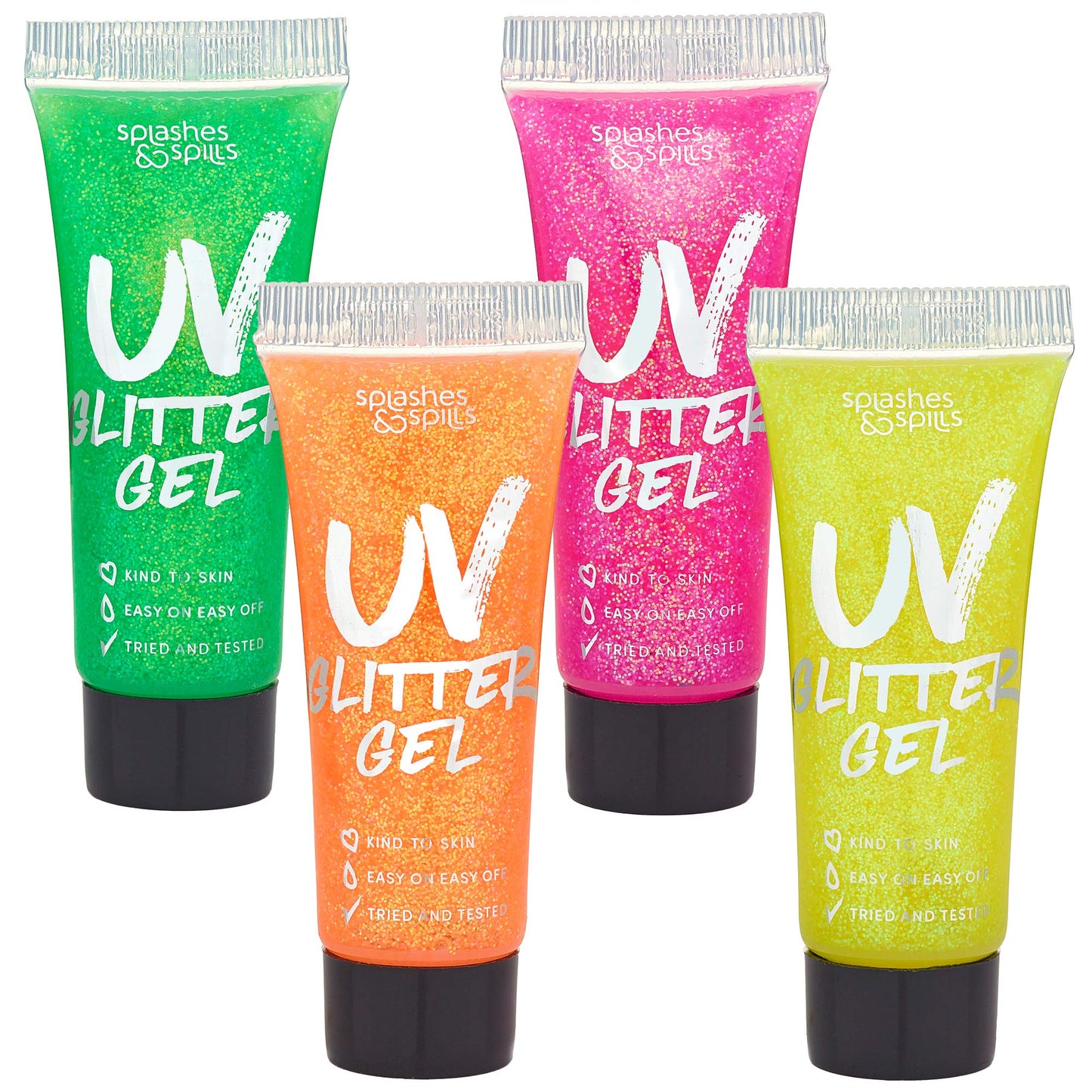 UV Glitter Body Paint Gel - 4 Colors Cosmetic Set for Girls, Women, Adults - 10 ml Tubes with Glowing Effect - Perfect for Dress Up, Festival, Costume Beauty & Personal Care splashes & spills