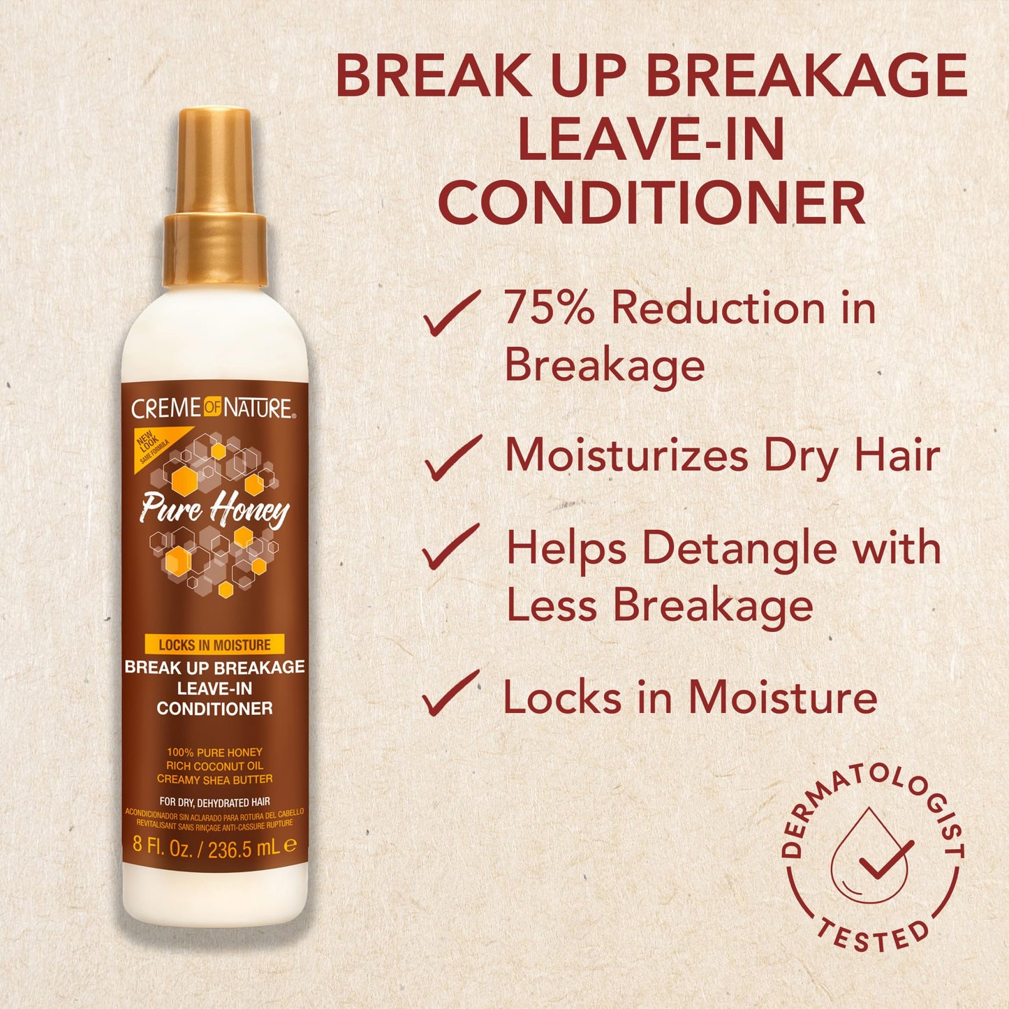 Creme of Nature Pure Honey Leave-In Conditioner, Moisture-Rich Detangler for Dry, Damaged Hair, With Coconut Oil & Shea Butter, Sulfate-Free Formula Beauty & Personal Care Creme of Nature