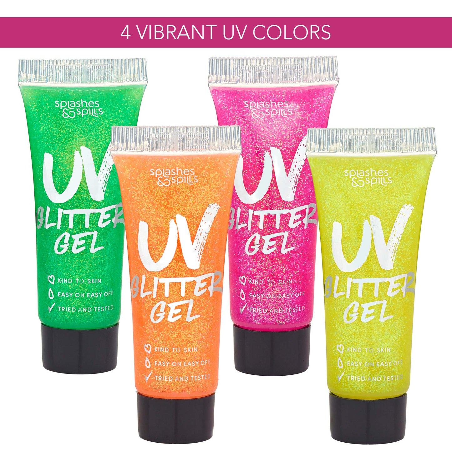 UV Glitter Body Paint Gel - 4 Colors Cosmetic Set for Girls, Women, Adults - 10 ml Tubes with Glowing Effect - Perfect for Dress Up, Festival, Costume Beauty & Personal Care splashes & spills