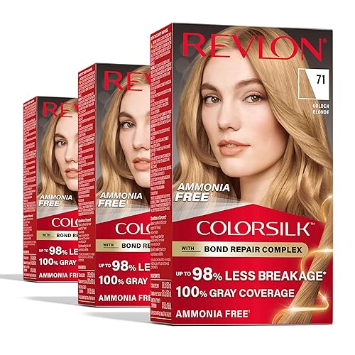 Revlon ColorSilk with Bond Repair Complex, Blonde Permanent Hair Color, 100% Gray Coverage, Ammonia Free Hair Dye, Vegan Keratin, 71 Golden Blonde Beauty & Personal Care REVLON