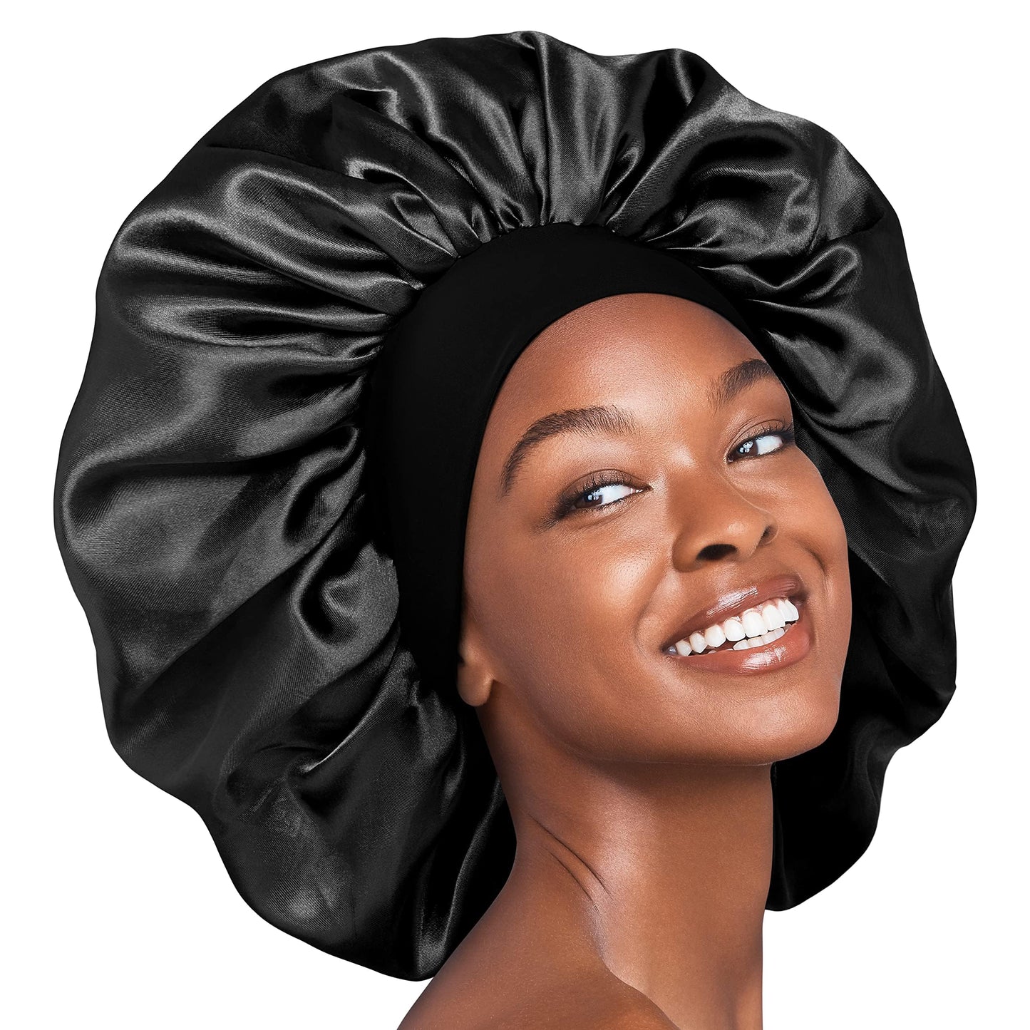 Red by Kiss Reversible Silky Satin Hair Cap Hair Bonnet with Wide Edge Double Wear Cap, Super Jumbo (Black) Beauty and Personal Care Red by Kiss