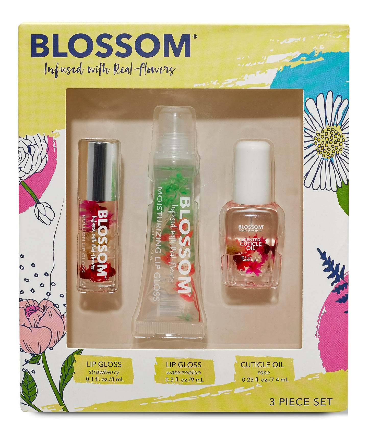 Blossom Scented Roll on Lip Gloss, Moisturizing Lip Gloss Tubes, Hydrating & Strengthening Scented Cuticle Oil with Real Flowers, 0.55 fl oz./19.4mL Beauty & Personal Care Blossom