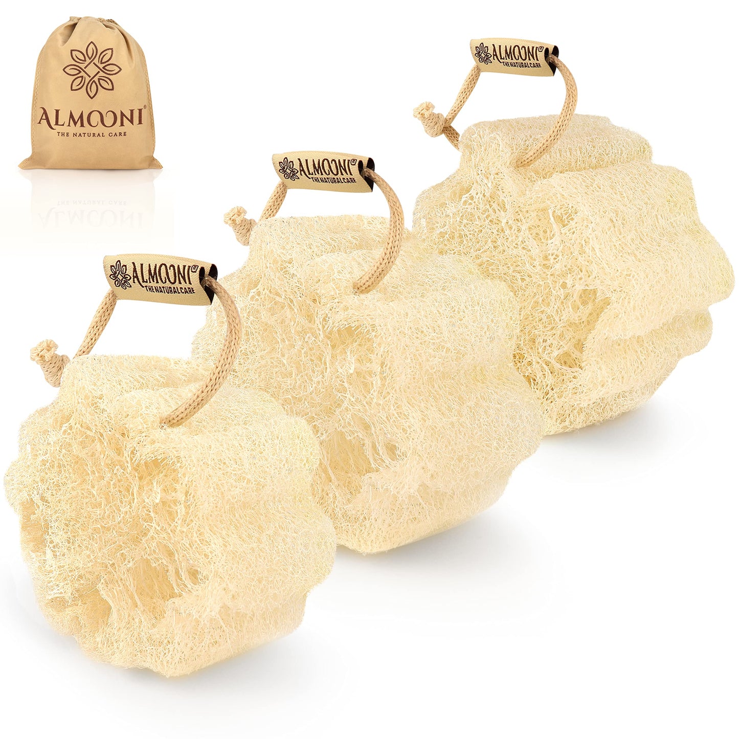 Almooni Mini Natural Loofah Sponge - Real Egyptian Shower Exfoliating Loofah - Small Loofah Scrubber for The Perfect Grip - 3 Count(1 Pack) Beauty & Personal Care ALMOONI