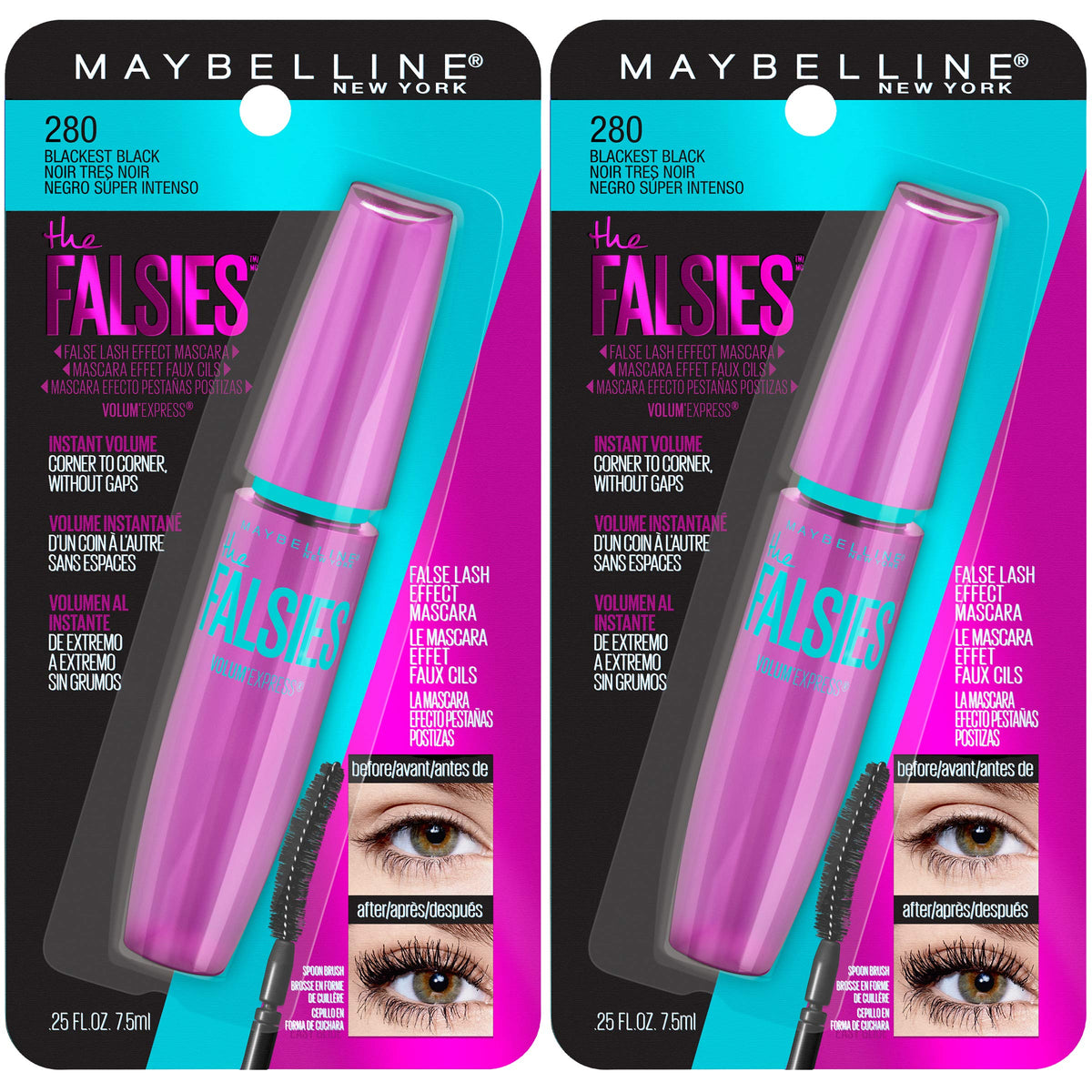 Maybelline Volum' Express Falsies Volumizing, Washable Mascara, Blackest Black, 2 Count Beauty & Personal Care MAYBELLINE