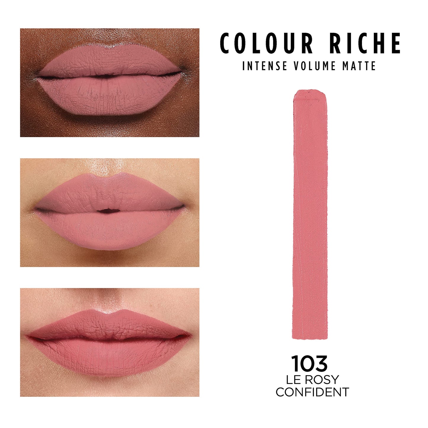 L'Oreal Paris Colour Riche Intense Volume Matte Lipstick, Lip Color Infused with Hyaluronic Acid for up to 16hr All Day Comfort, Le Rosy Confident, Beauty & Personal Care L'Oreal Paris