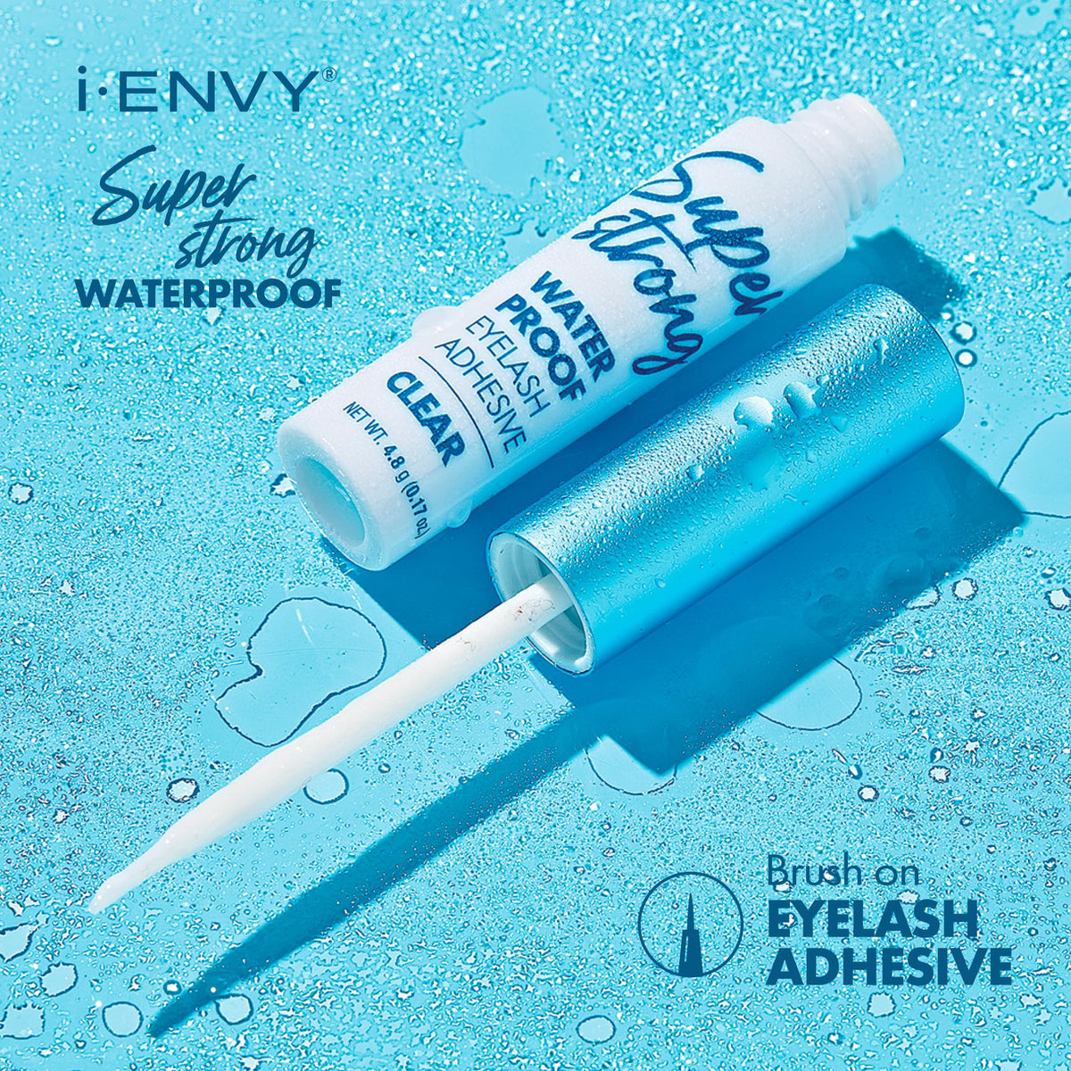 i-ENVY Super Strong Waterproof Clear Eyelash Adhesive, Brush-On Lash Glue for False Eyelashes, Long-Lasting Sweat & Tear Proof Hold, Dries Clear, 1