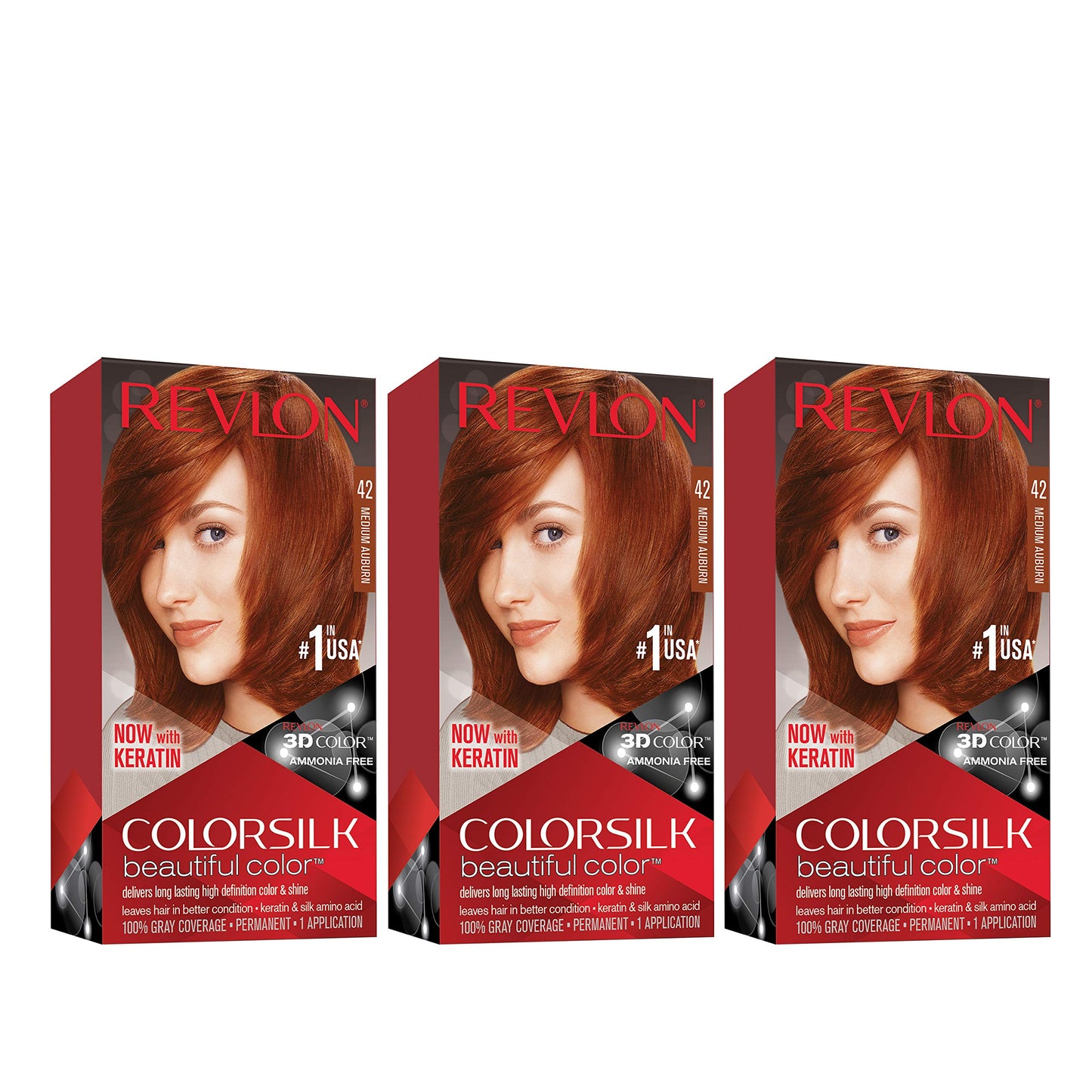 Revlon Permanent Hair Color, Permanent Hair Dye, Colorsilk with 100% Gray Coverage, Ammonia-Free, Keratin and Amino Acids, 42 Medium Auburn, 4.4 Oz Beauty & Personal Care REVLON