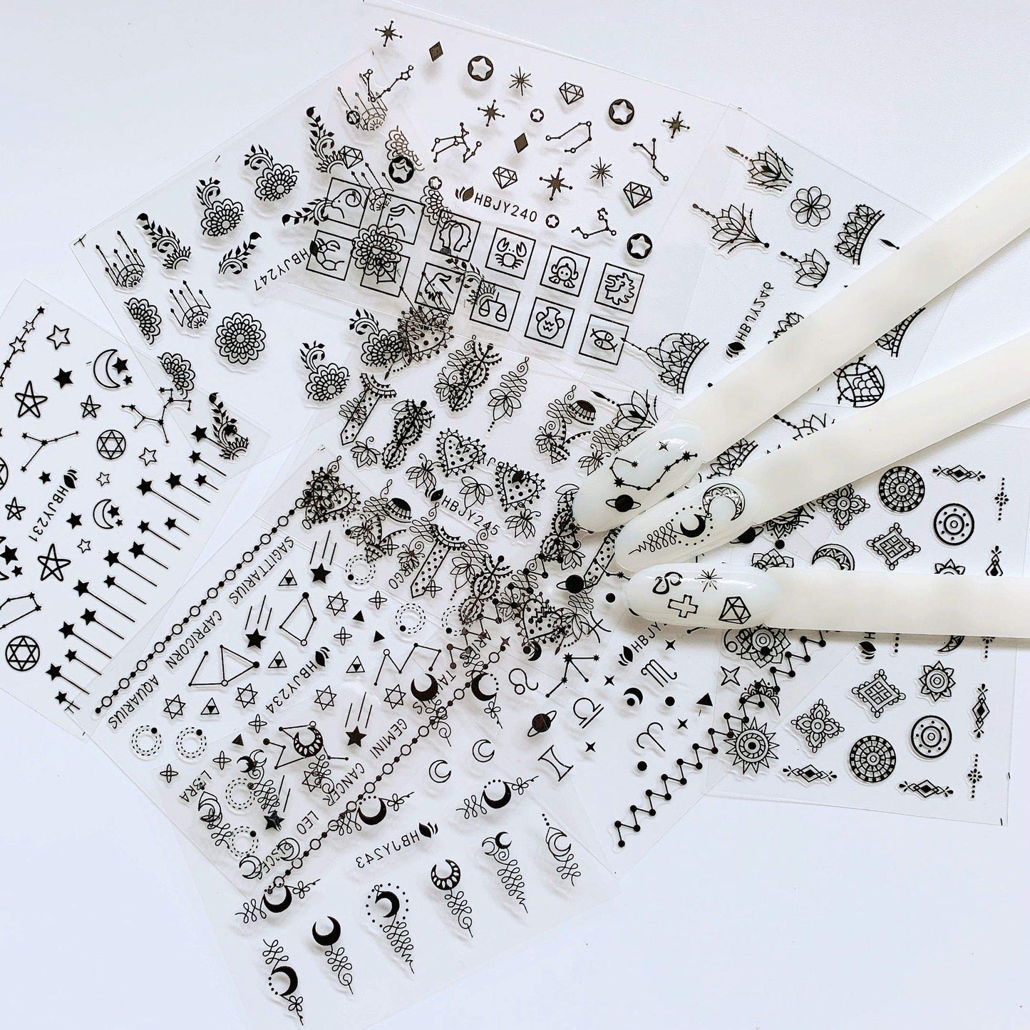 NAIL ANGEL 24 Sheets Nail Art Black Sticker Moon and Star Universal Flower Shapes Different Patterns Mix Sticker Sheets 10056 Beauty & Personal Care NAIL ANGEL