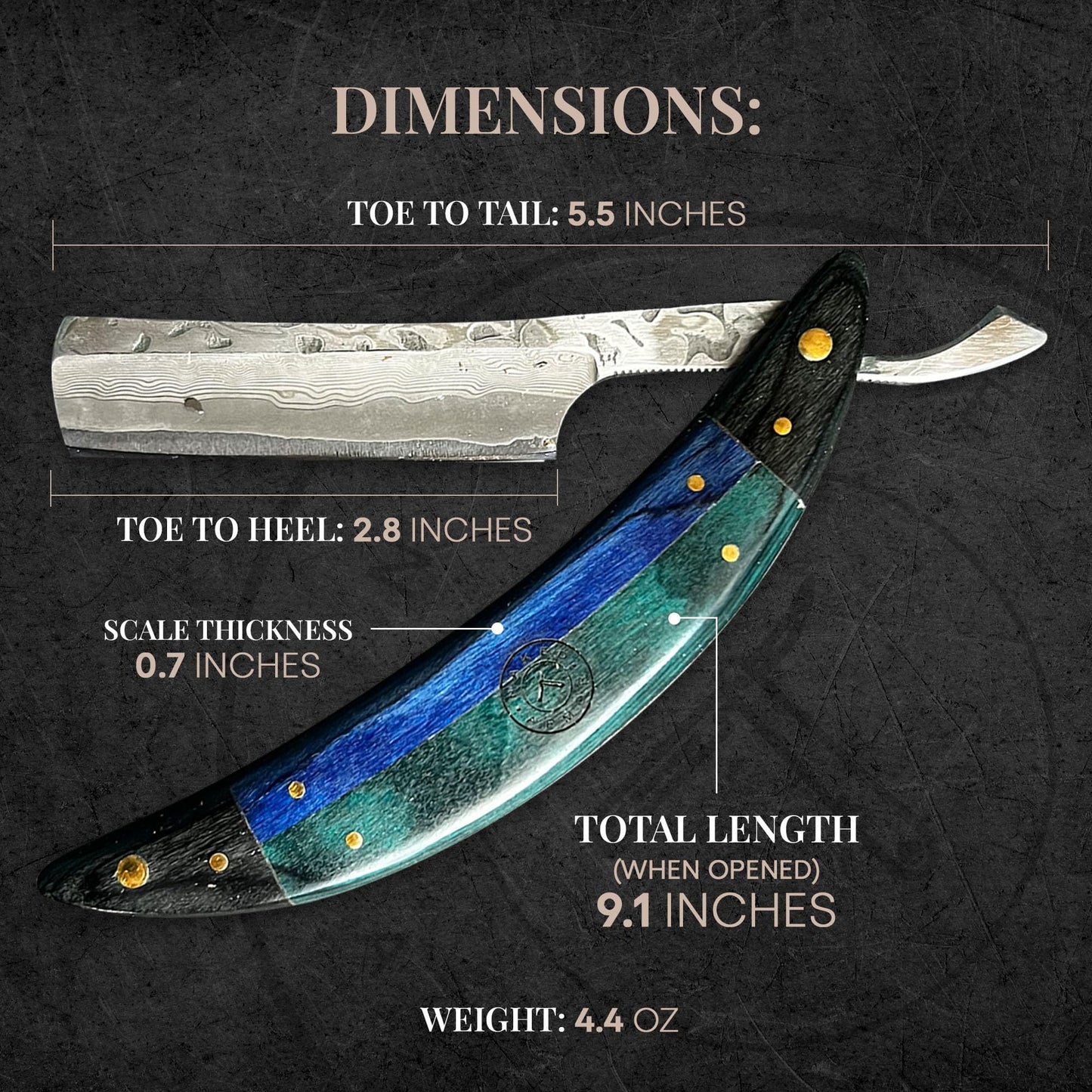 Naked Armor Esclabor Damascus Straight Razor - Shave Ready 7/8" Square Nose Damascus Steel Straight Razors for Men with Ebony Wood Scale, Case Beauty and Personal Care Naked Armor