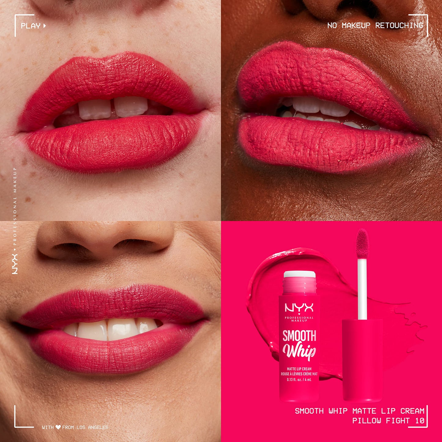 NYX PROFESSIONAL MAKEUP Smooth Whip Matte Lip Cream, Long Lasting, Moisturizing, Vegan Liquid Lipstick - Pillow Fight (Hot Fuschia) Beauty & Personal Care NYX PROFESSIONAL MAKEUP