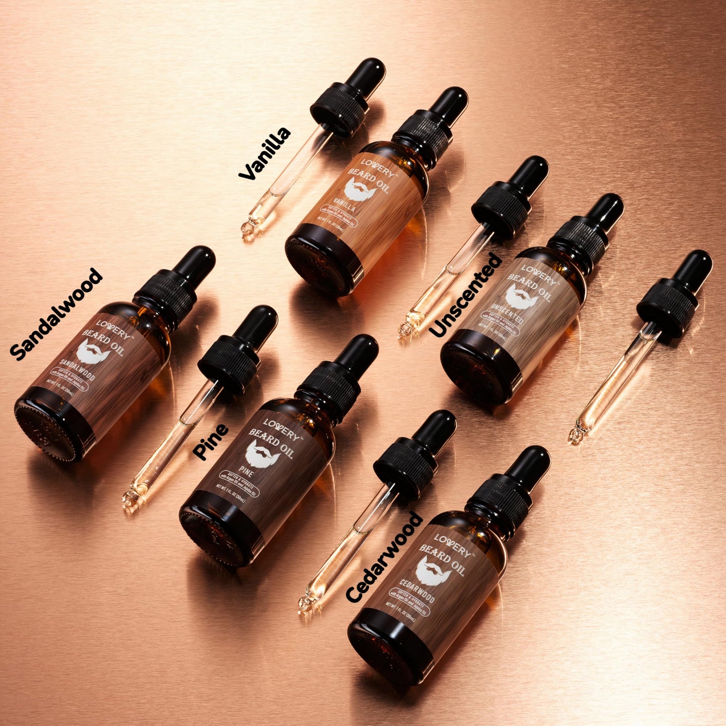 LOVERY (5 Pack Beard Oil for Men, Natural Mens Beard Oil Kit Variety Set - Sandalwood, Vanilla, Cedarwood, Pine, Unscented, W Argan & Jojoba Oil, Mens Beauty and Personal Care LOVERY
