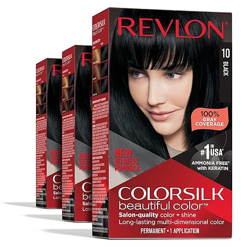 Revlon Permanent Hair Color, Permanent Hair Dye, Colorsilk with 100% Gray Coverage, Ammonia-Free, Keratin and Amino Acids, 10 Black, 4.4 Oz (Pack Beauty & Personal Care REVLON