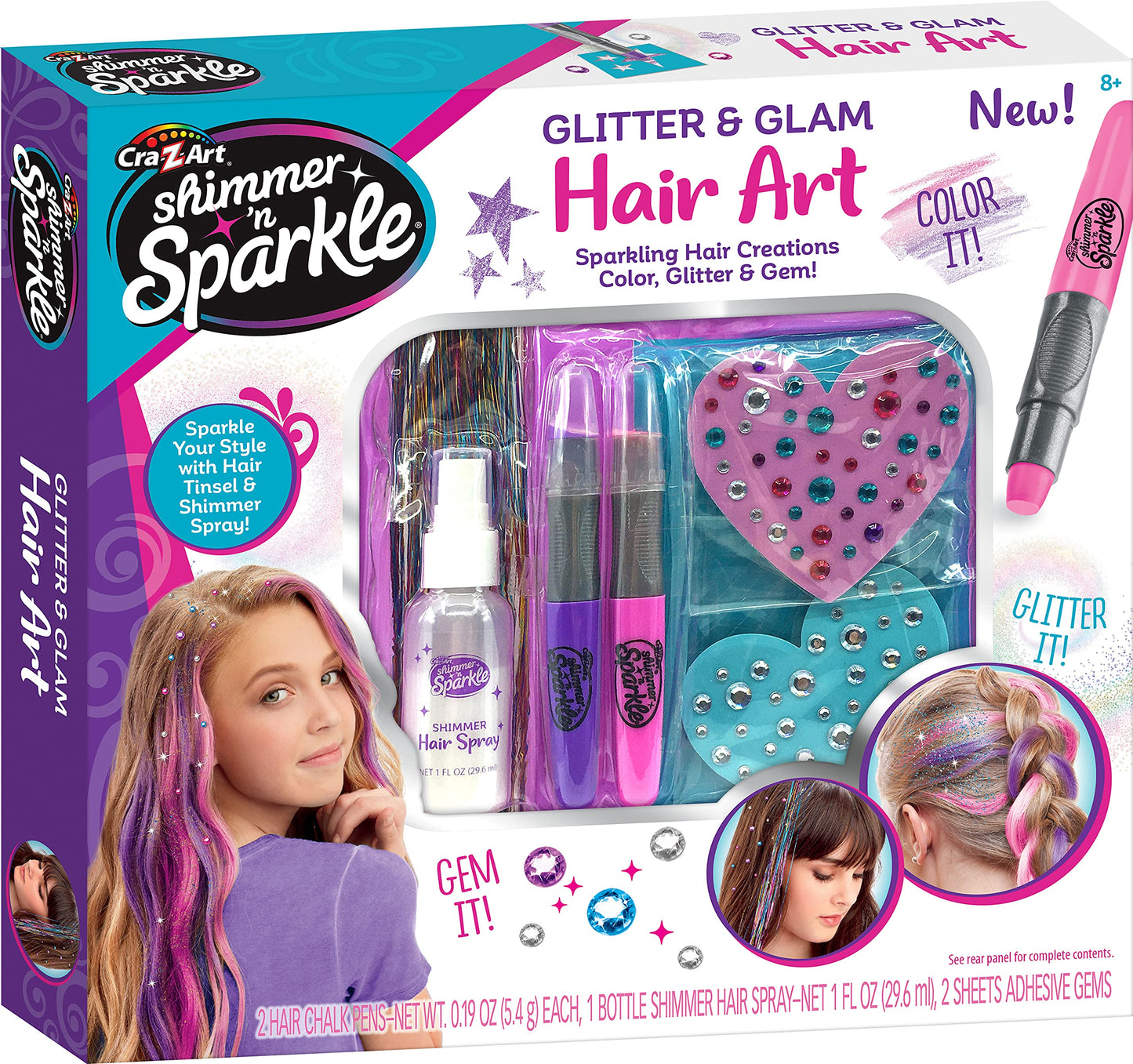 Shimmer ‘n Sparkle Glitter and Glam Metallic Hair Art Set with Hair Chalk Pens and Hair Gems by Cra-Z-Art Beauty & Personal Care SHIMMER 'N SPARKLE