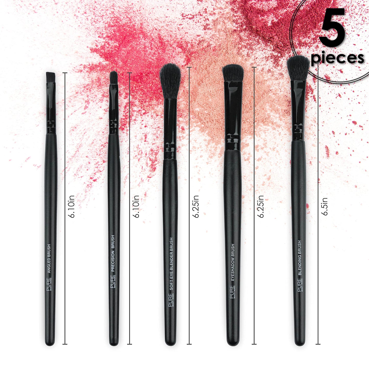 Pure Beauty Works Eye Am Beautiful 5pc Eye Brush Kit - Synthetic Bristles - Blending, Eyeshadow, Precision, Soft Blending, Angled - Makeup Brush Set Beauty & Personal Care Pure Beauty Works