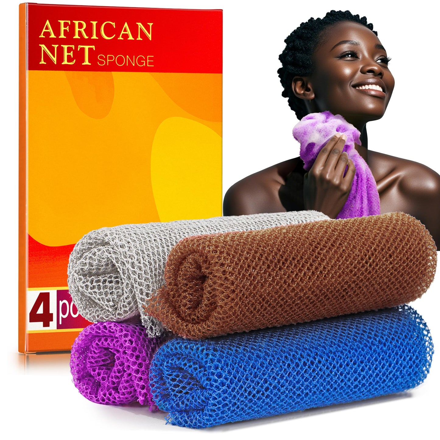 SpiralScgv 4 Pieces African Net Sponge for Deep Exfoliation - African Net Sponge Authentic, Exfoliating Washcloth, Quick-Drying African Net for Smooth Beauty and Personal Care SpiralScgv