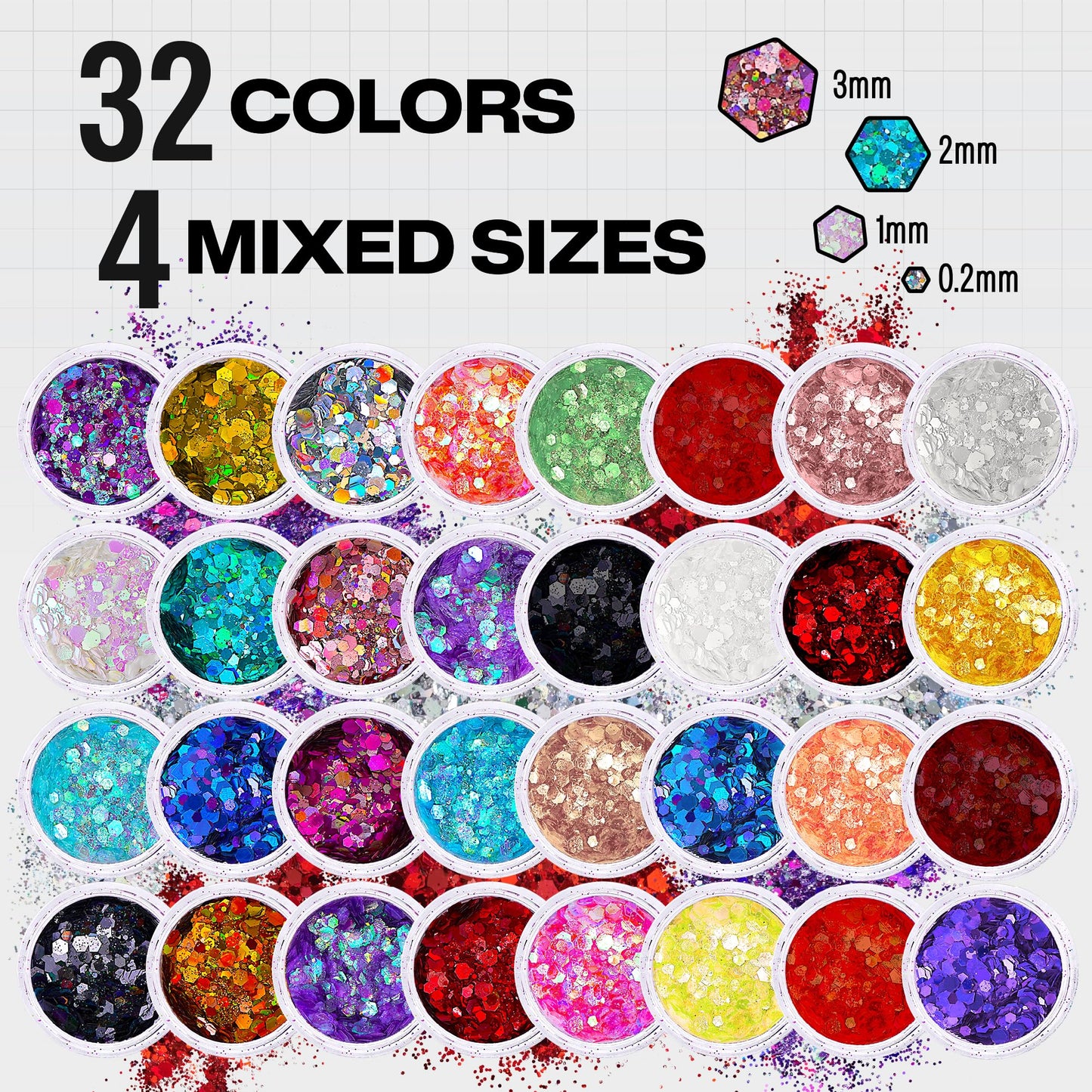 32 Pack Chunky Mix Holographic Glitter - Face Glitter, Nail Glitter, Chunky Fine Glitter, Craft Glitter for Crafts, Makeup & Body, Festival Chunky Beauty & Personal Care SoJourner Bags