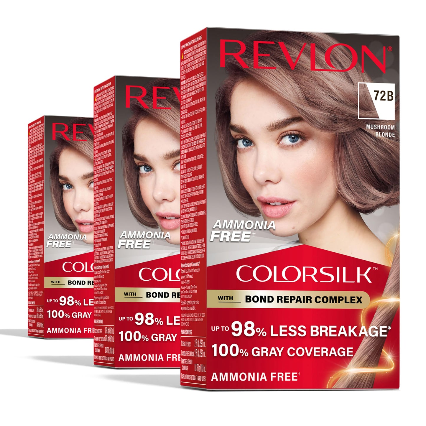 Revlon ColorSilk with Bond Repair Complex, Blonde Permanent Hair Color, 100% Gray Coverage, Ammonia Free Hair Dye, Vegan Keratin, 72B Mushroom Blonde Beauty & Personal Care REVLON