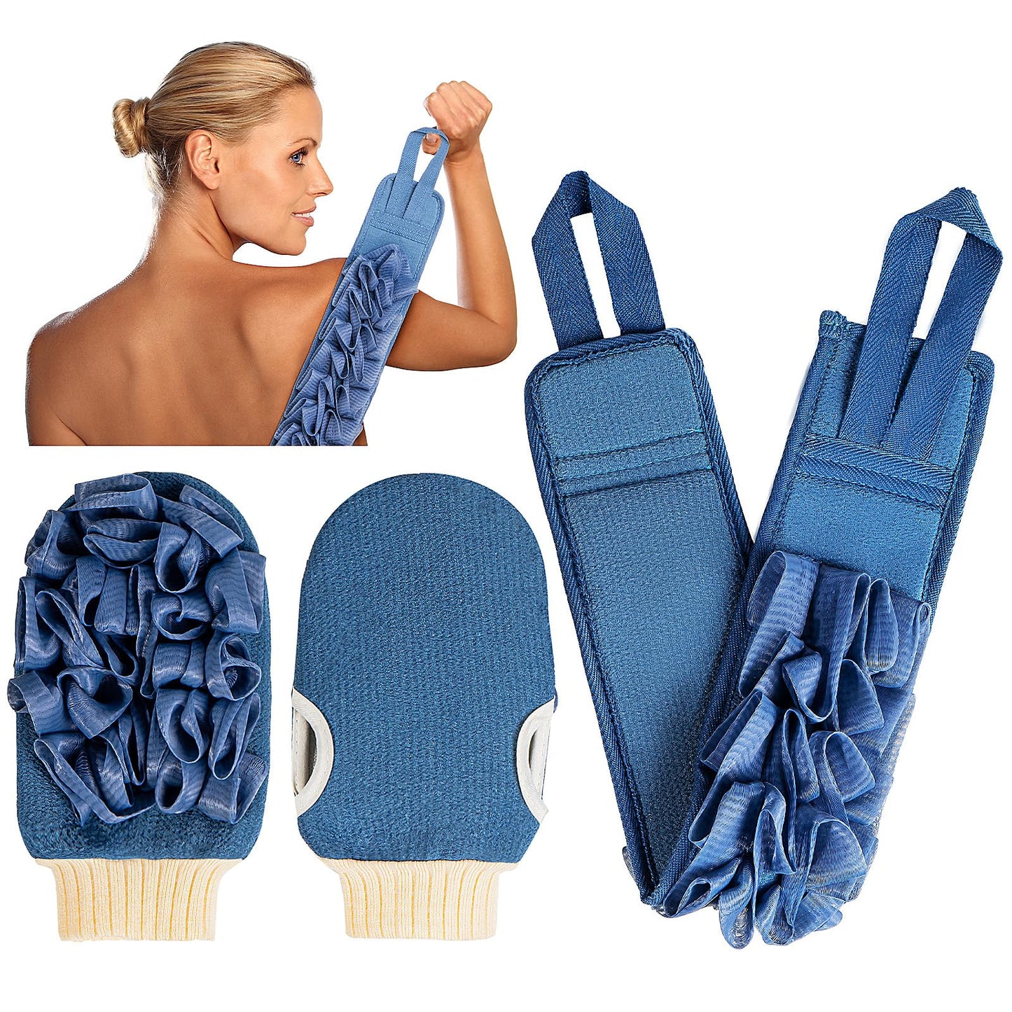 Deep Exfoliating Mitt Double-Sided Glove for Shower, with Long Exfoliating Washcloth Towel - Extreme Body & Back Scrubber Exfoliator, Body Massage Beauty and Personal Care kullder