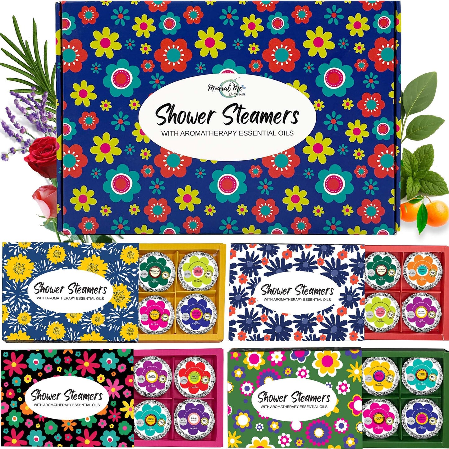 Shower Steamers for Women Gift Set, 24pc Shower Bombs Aromatherapy Gift Set w/Organic Essential Oils. Shower Melts, Bath Bombs for Shower, Birthday Beauty and Personal Care Mineral Me California