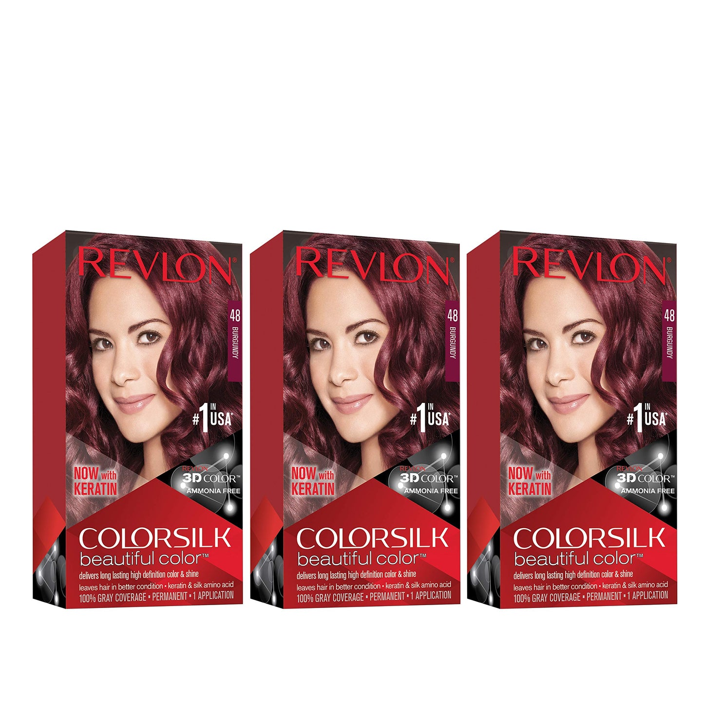 Revlon Permanent Hair Color, Permanent Hair Dye, Colorsilk with 100% Gray Coverage, Ammonia-Free, Keratin and Amino Acids, 48 Burgandy, 4.4 Oz (Pack Beauty & Personal Care REVLON
