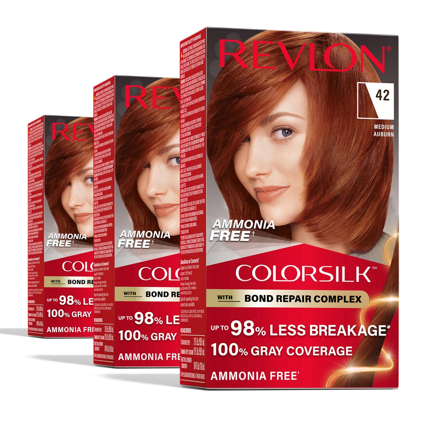 Revlon ColorSilk with Bond Repair Complex, Auburn Permanent Hair Color, 100% Gray Coverage, Ammonia Free Hair Dye, Vegan Keratin, 42 Medium Auburn Beauty & Personal Care REVLON