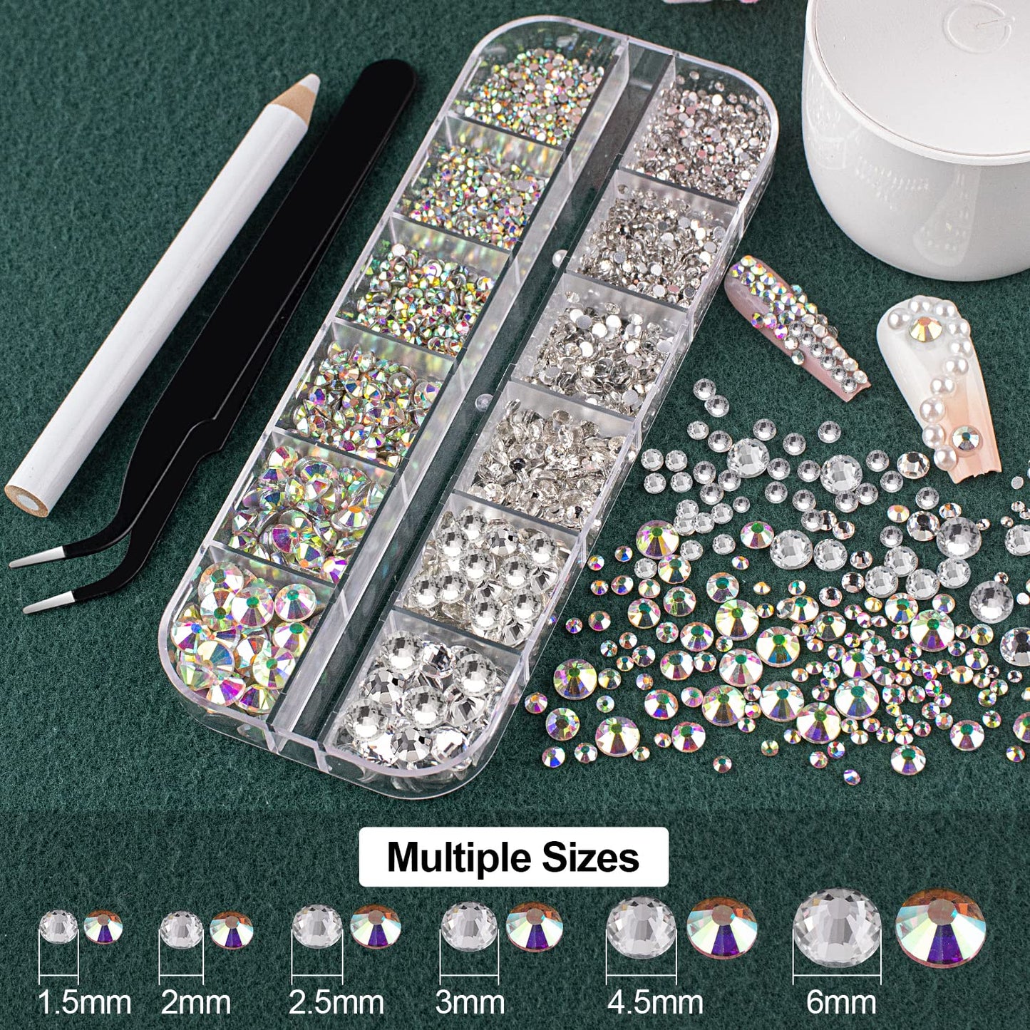 Flat Back Rhinestones&Pearls Kits Round Glass Crystal AB&Transparent White Gems+White&Beige Pearls with Quick Dry Makeup Glue+Picker Pencil+Tweezer Beauty & Personal Care BELLEBOOST