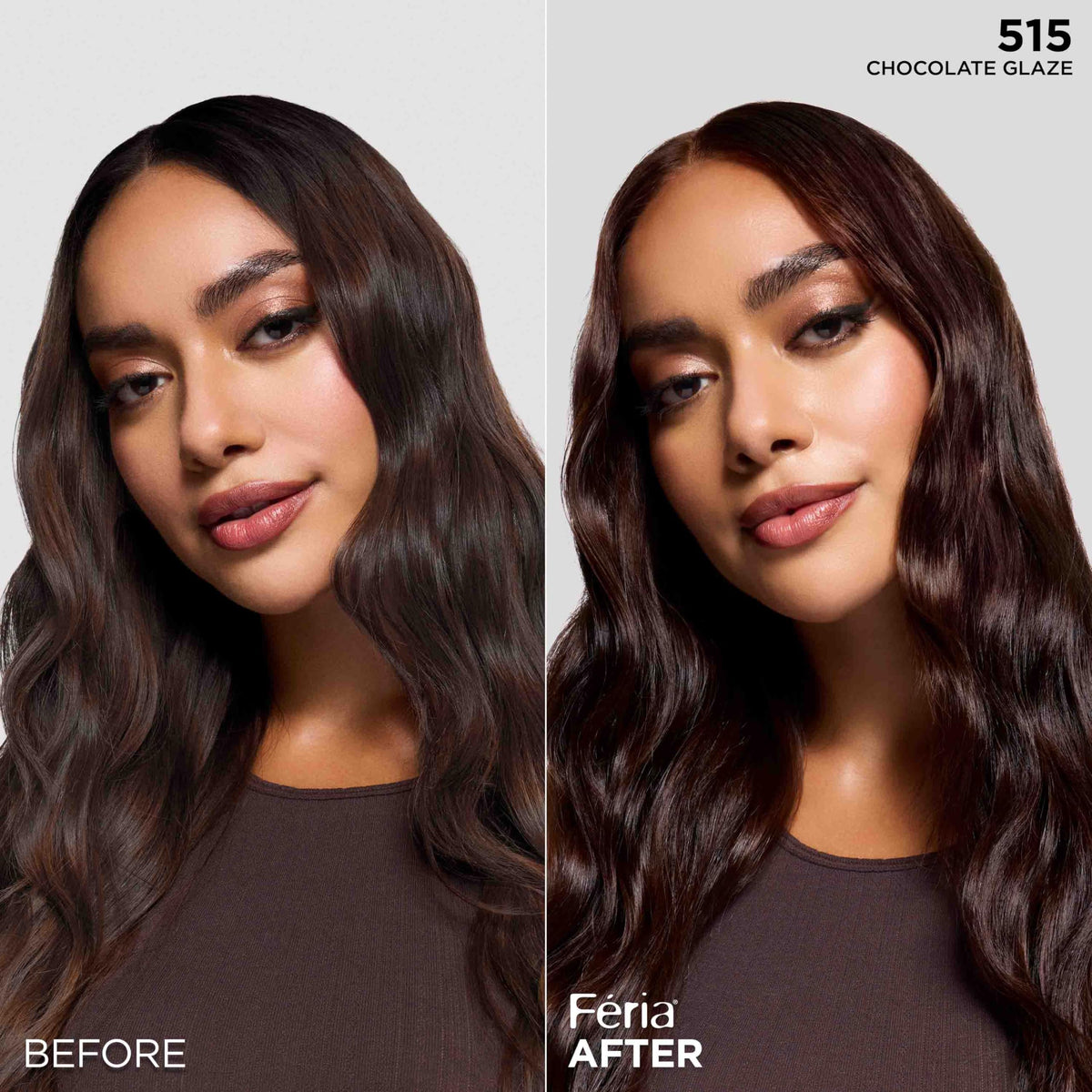 L'Oreal Paris Feria Multi-Faceted Shimmering Permanent Hair Color, High Intensity Hair Dye for 3X Highlights, 515 Chocolate Glaze, 1 Kit