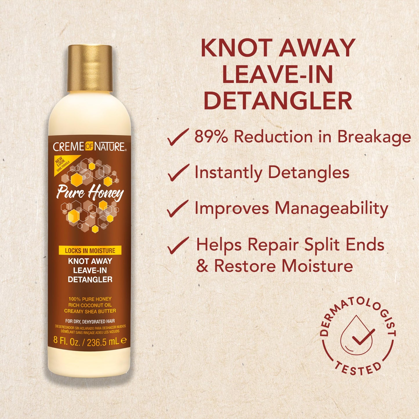 Creme of Nature Pure Honey Knot Away Leave-In Detangler, Instantly Detangles & Improves Manageability, With Coconut Oil & Shea Butter, For Dry Beauty & Personal Care Creme of Nature