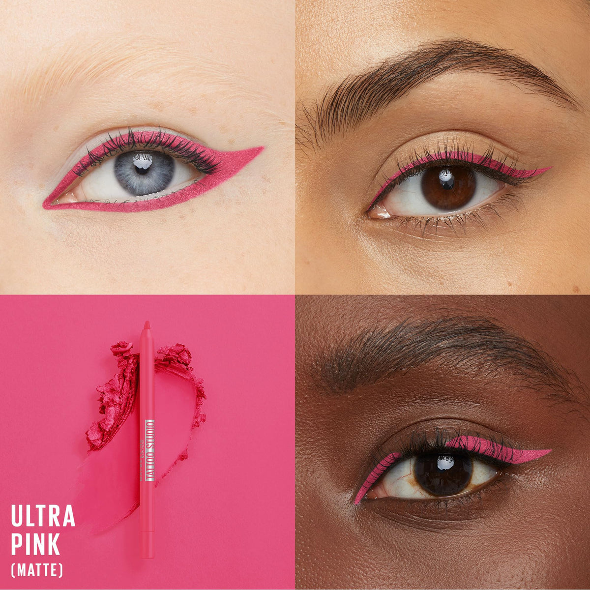 MAYBELLINE New York Tattoo Studio Long-Lasting Sharpenable Eyeliner Pencil, Glide on Smooth Gel Pigments with 36 Hour Wear, Waterproof Ultra Pink 0.04