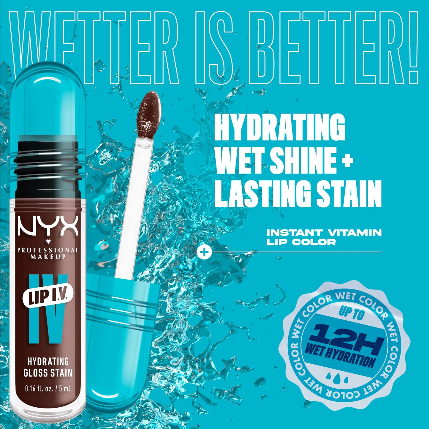 NYX PROFESSIONAL MAKEUP Lip IV Hydrating Glossy Lip Stain with 12HR Hydration - Espresso Soak (Brown) Beauty & Personal Care NYX PROFESSIONAL MAKEUP