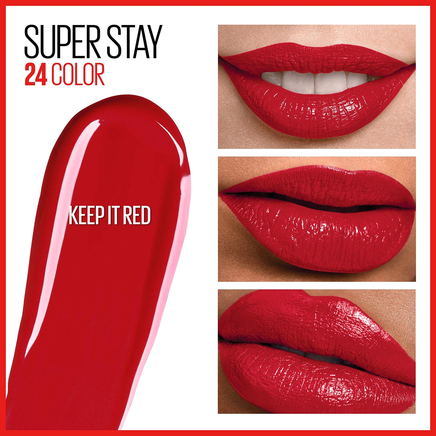 Maybelline Super Stay 24, 2-Step Liquid Lipstick Makeup, Long Lasting Highly Pigmented Color with Moisturizing Balm, Keep It Red, Red, 1 Count Beauty & Personal Care MAYBELLINE