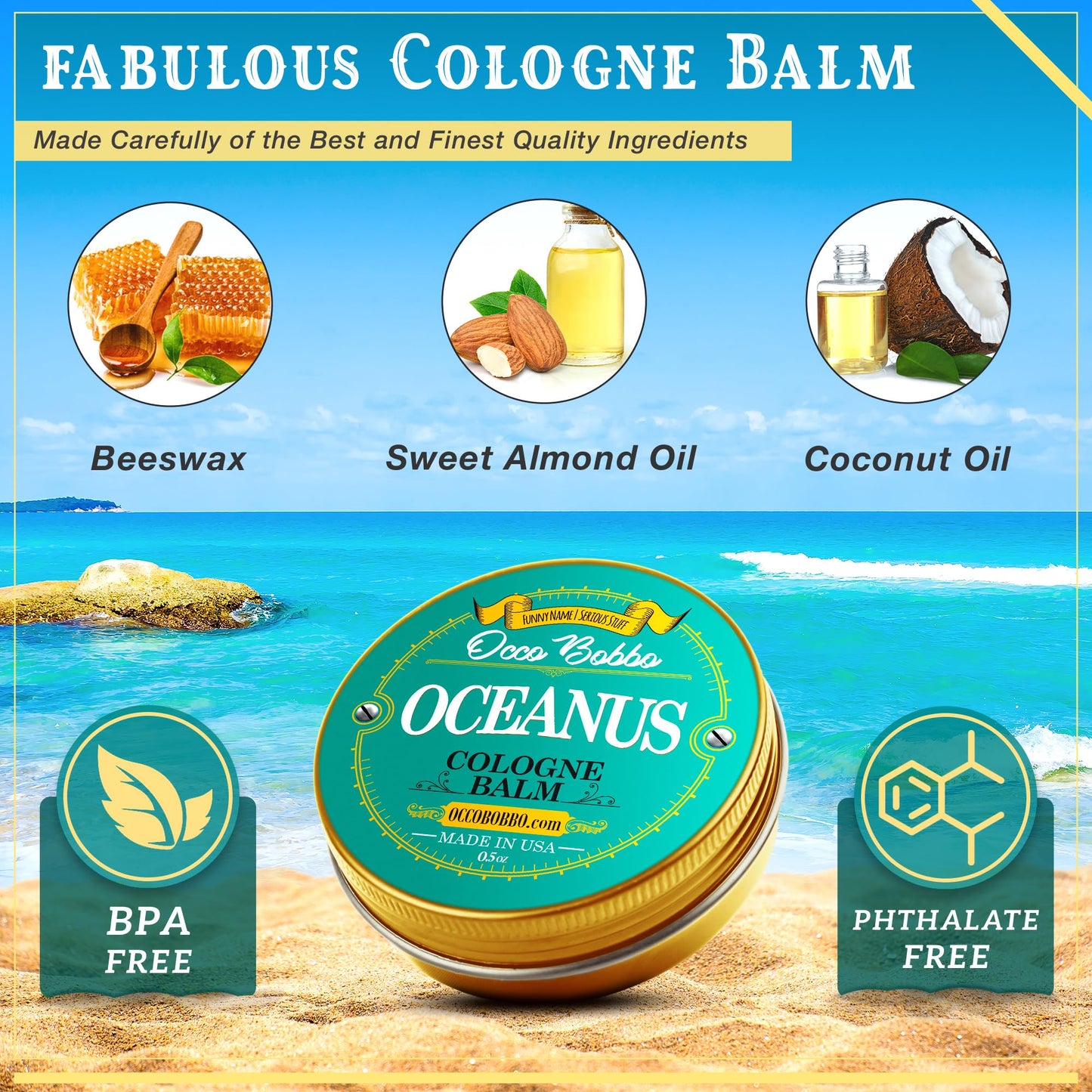 Handy Hound Occo Bobbo - Oceanus Solid Cologne Men - Made In the USA - A Clean Masculine Scent - All Natural Ingredients - .5 oz Beauty & Personal Care Handy Hound