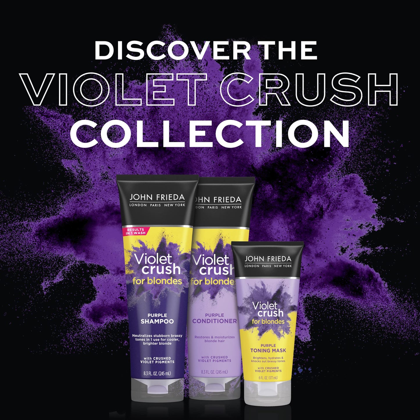John Frieda Violet Crush Purple Toning Mask, Removes Brassy Tones, Smooths Damaged Hair Cuticles for Cooler, More Luminous, Salon-Fresh Blonde. Safe Beauty & Personal Care John Frieda