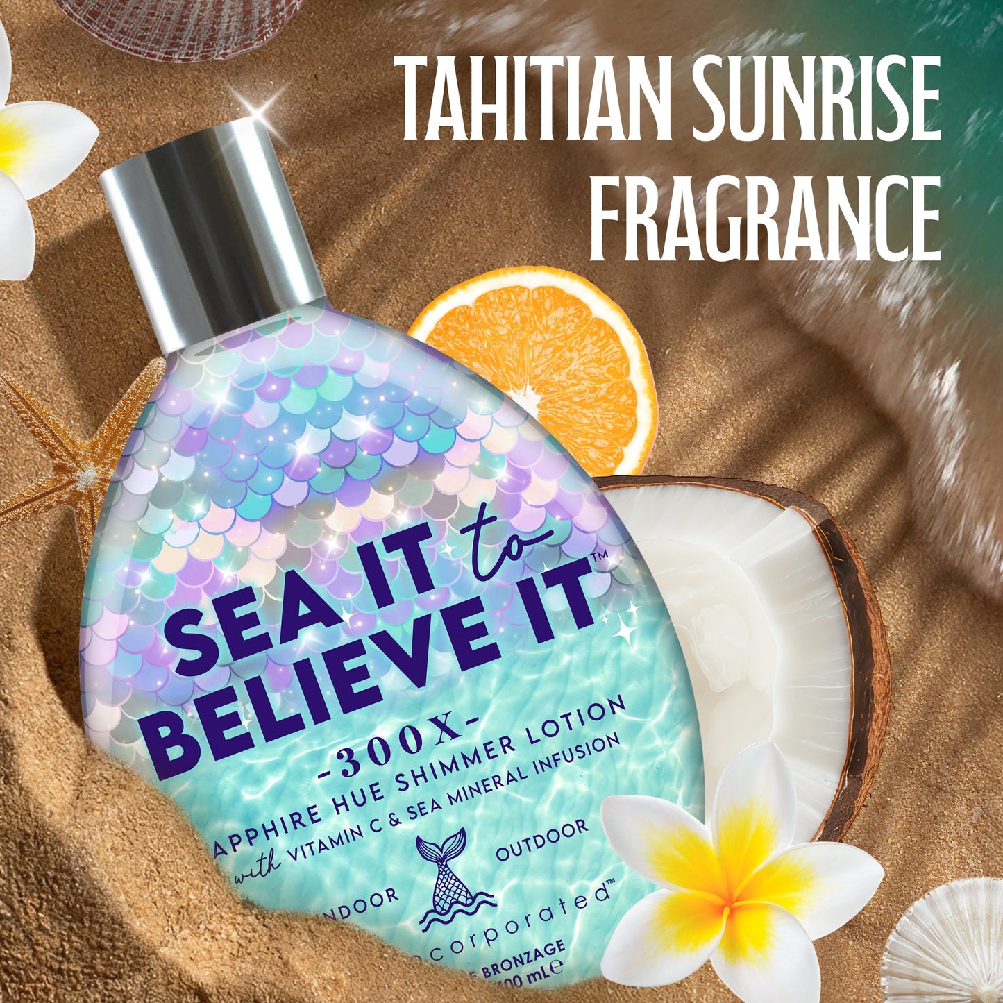 Tan Inc Sea It To Believe It Tanning Lotion, 300X Sapphire Hue Anti-Orange Shimmer with Vitamin C, Sea Minerals & Carrot Oil, 13.5 Fl Oz Beauty & Personal Care Brown Sugar