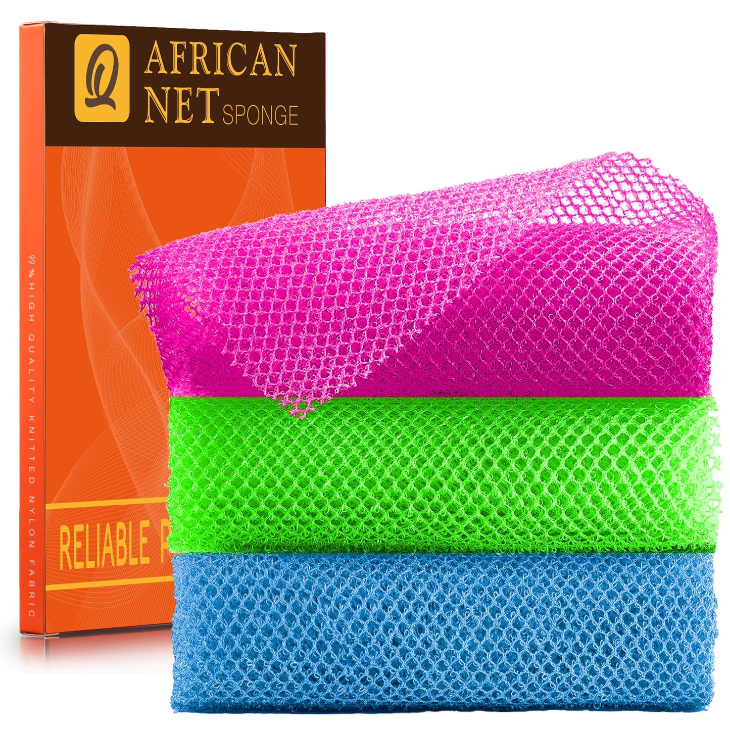 UJFQBH 3 Pieces African Bath Sponge African Net Long Net Bath Sponge Exfoliating Shower Body Scrubber Back Scrubber Skin Smoother,Great for Daily Use Beauty and Personal Care UJFQBH