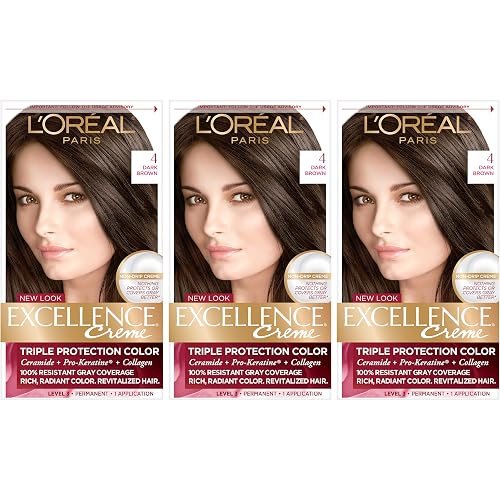 L'Oreal Paris Excellence Creme Permanent Hair Color, 4 Dark Brown (Pack of 3) Beauty & Personal Care L'Oreal Paris