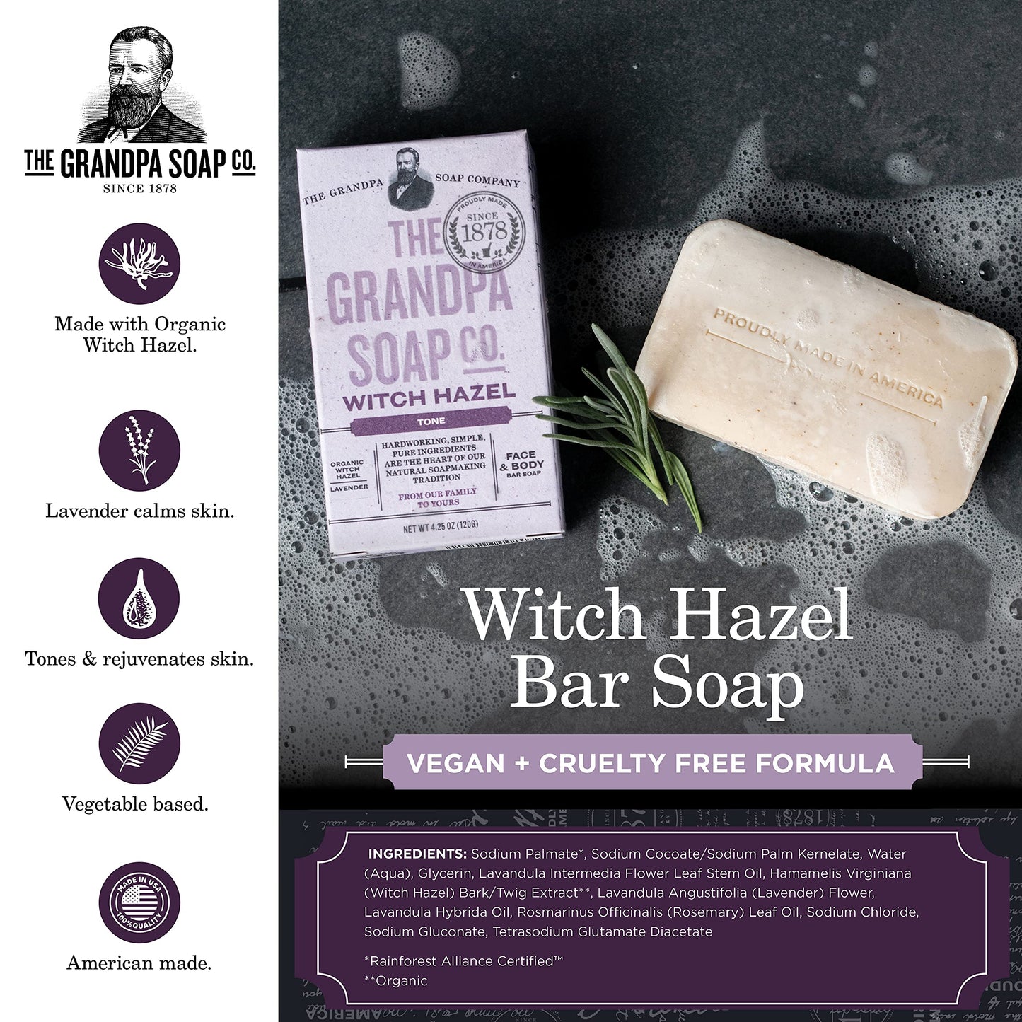 SOAP BAR WITCH HAZEL Beauty & Personal Care The Grandpa Soap Company