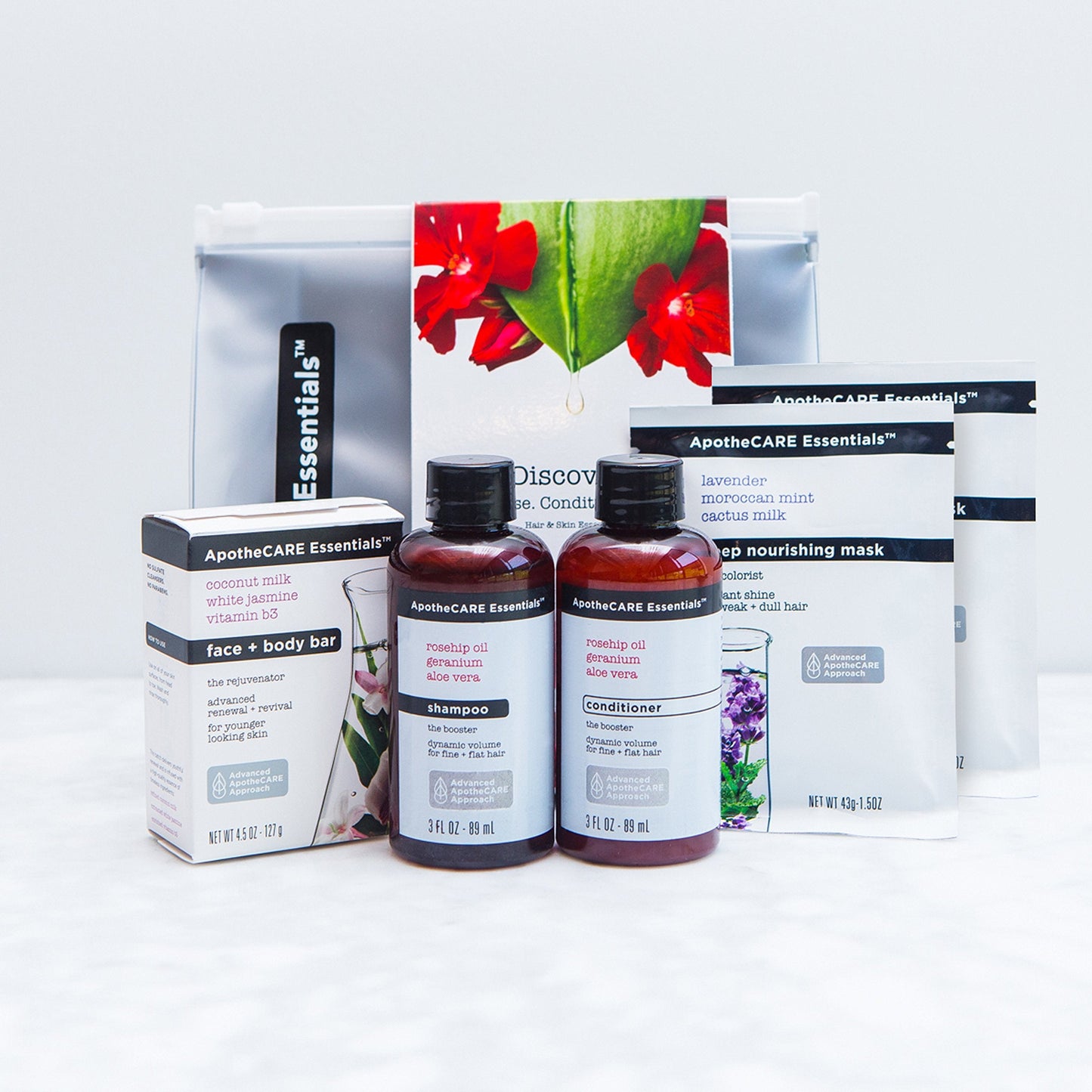 NEW ApotheCARE Essentials Discovery 5 Piece Hair & Body Set: Volume Shampoo + Volume Conditioner + 2x Deep Treatment Hair Masks + BONUS Face & Body Beauty & Personal Care ApotheCARE Essentials