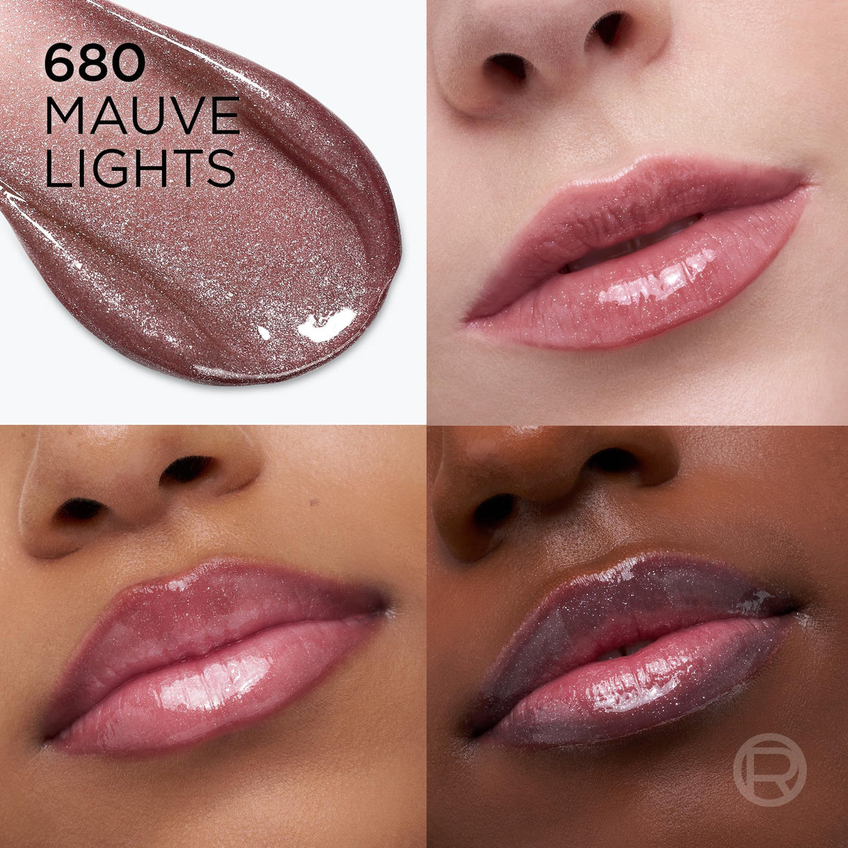 L'Oreal Paris Plump Ambition Hyaluron Lip Oil Shimmer, 24 HR Lip Gloss with Hyaluronic Acid, Volumizing Formula with Glass-Like Shine, Mauve Lights