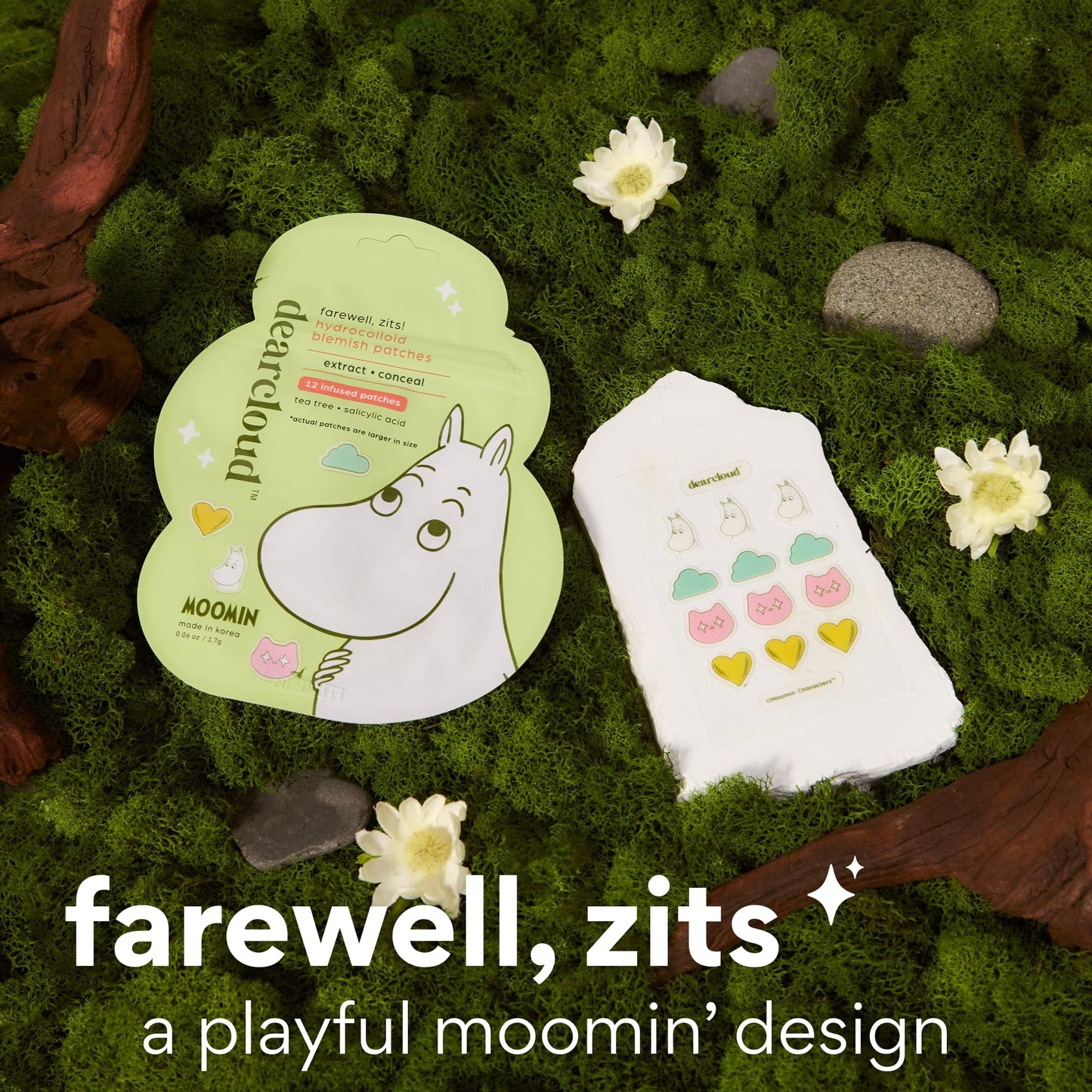 dearcloud Moomin Hydrocolloid Blemish Patches - 36 Count - Pimple Patches for Face, Acne Spot Treatment With Tea Tree Oil & Salicylic Acid (Farewell Beauty & Personal Care dearcloud