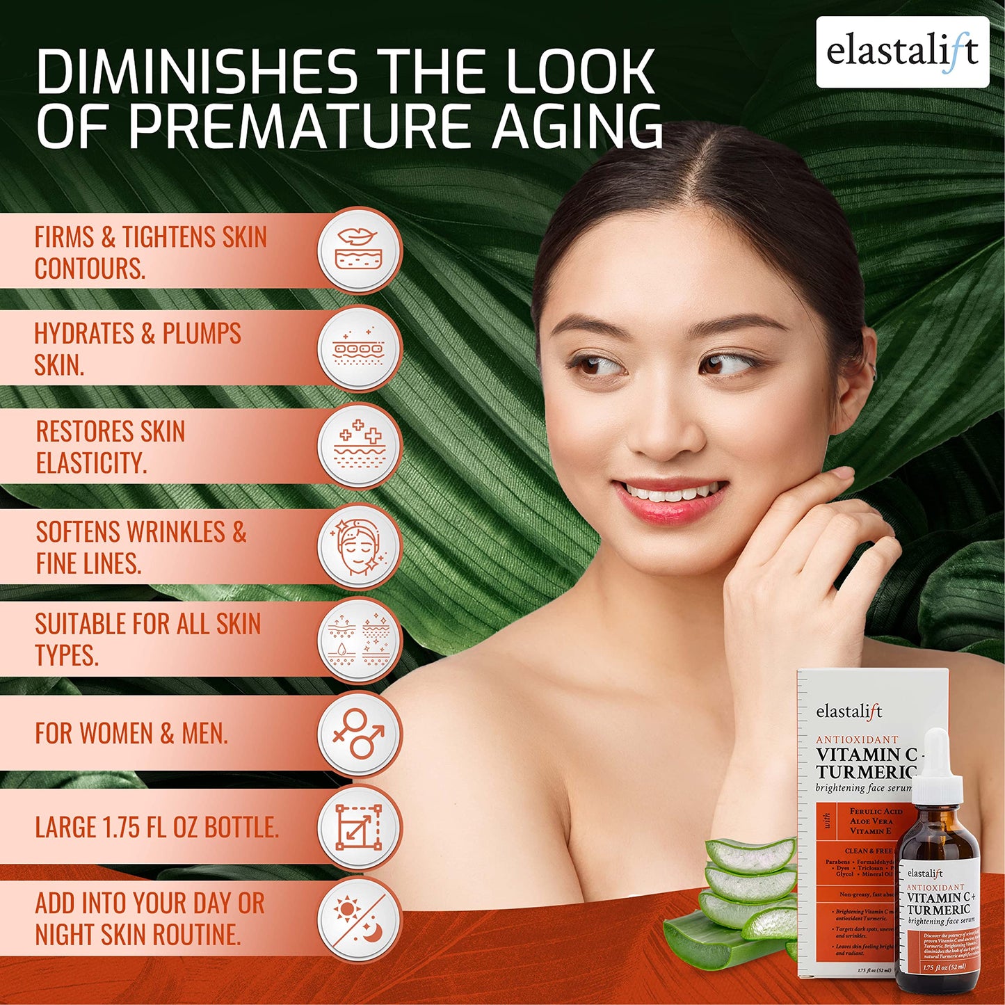 Elastalift Concentrated Vitamin C + Turmeric Oil Anti Aging Facial Serum Skin Care Booster - Promote Clear & Brighten Skin Tone - Hydrate Dry Skin Beauty & Personal Care Elastalift