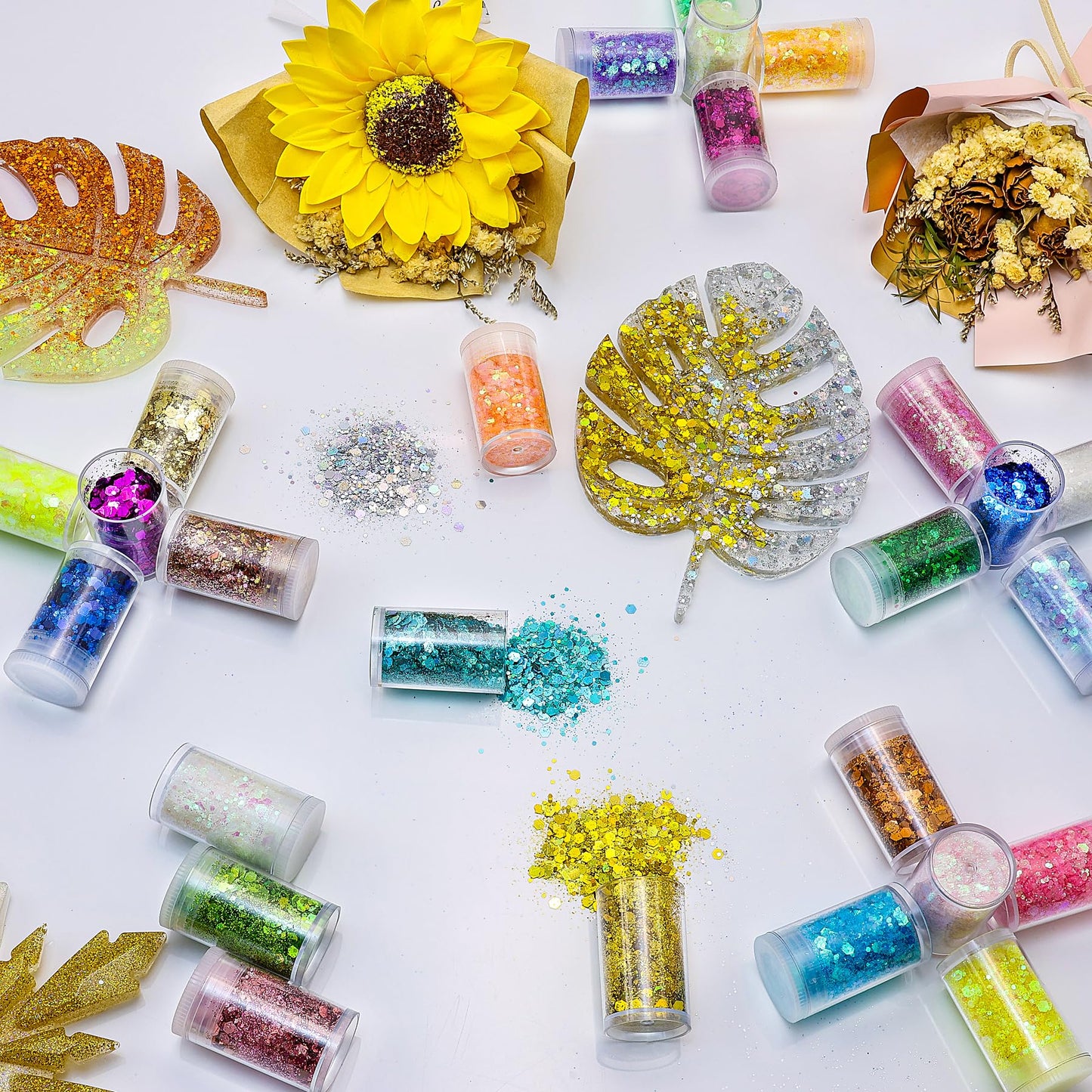 45 Holographic Chunky Sequins & Fine Powder Glitter Mix, Iridescent Glitter Flakes for Face, Body, Eye, Nail Art & Resin Epoxy Beauty & Personal Care Estanoite