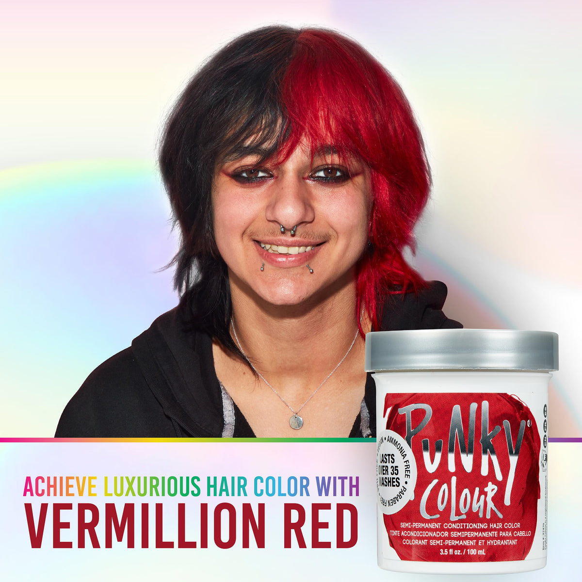 Punky Vermillion Red Semi Permanent Hair Color - Vegan & Cruelty-Free Conditioning Hair Dye, Lasts Up to 35 Washes, 3.5 fl oz Beauty & Personal Care Punky