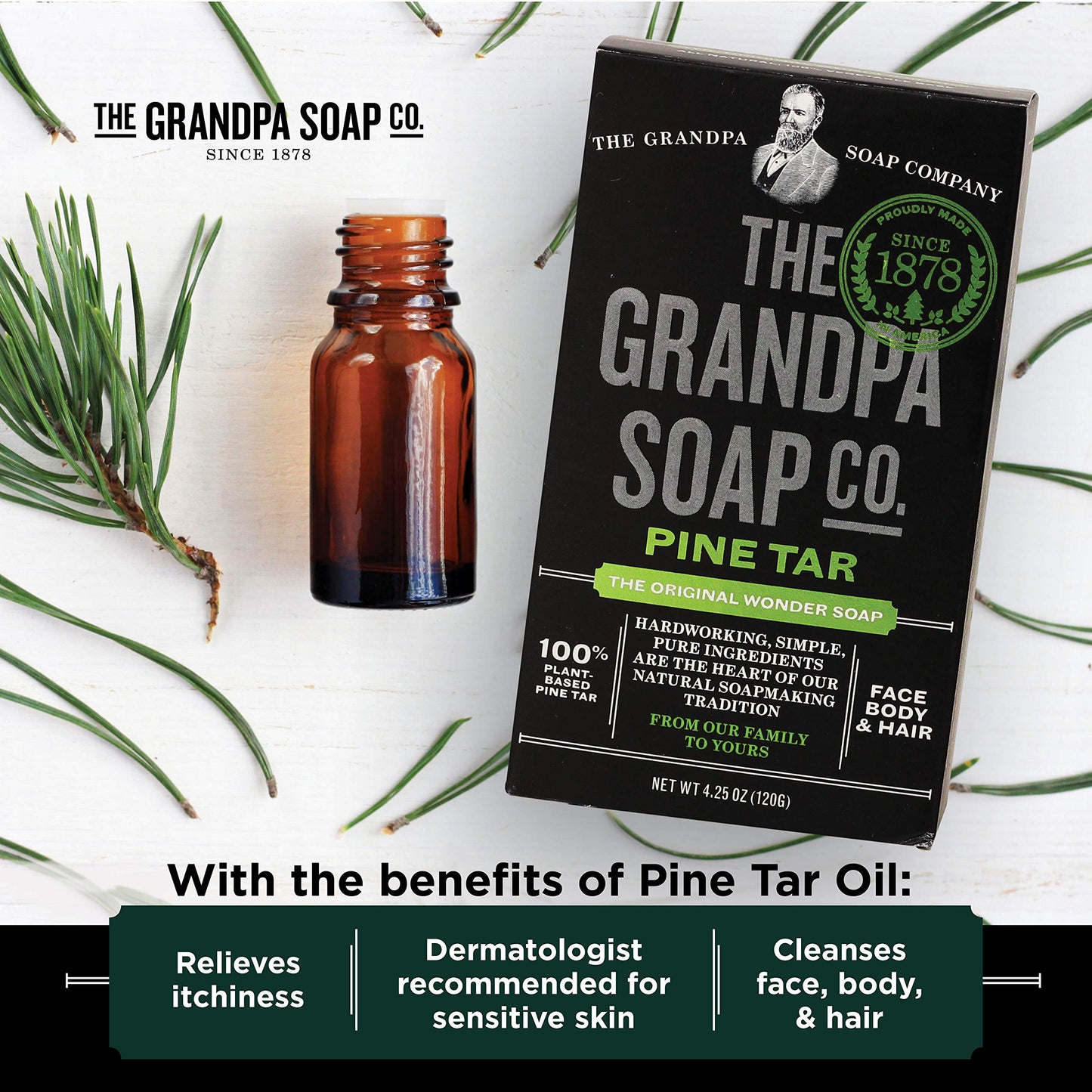 Pine Tar Bar Soap by The Grandpa Soap Company | The Original Wonder Soap | 3-in-1 Cleanser, Deodorizer & Moisturizer | 4.25 Oz. Each 3 Pack Beauty & Personal Care The Grandpa Soap Company