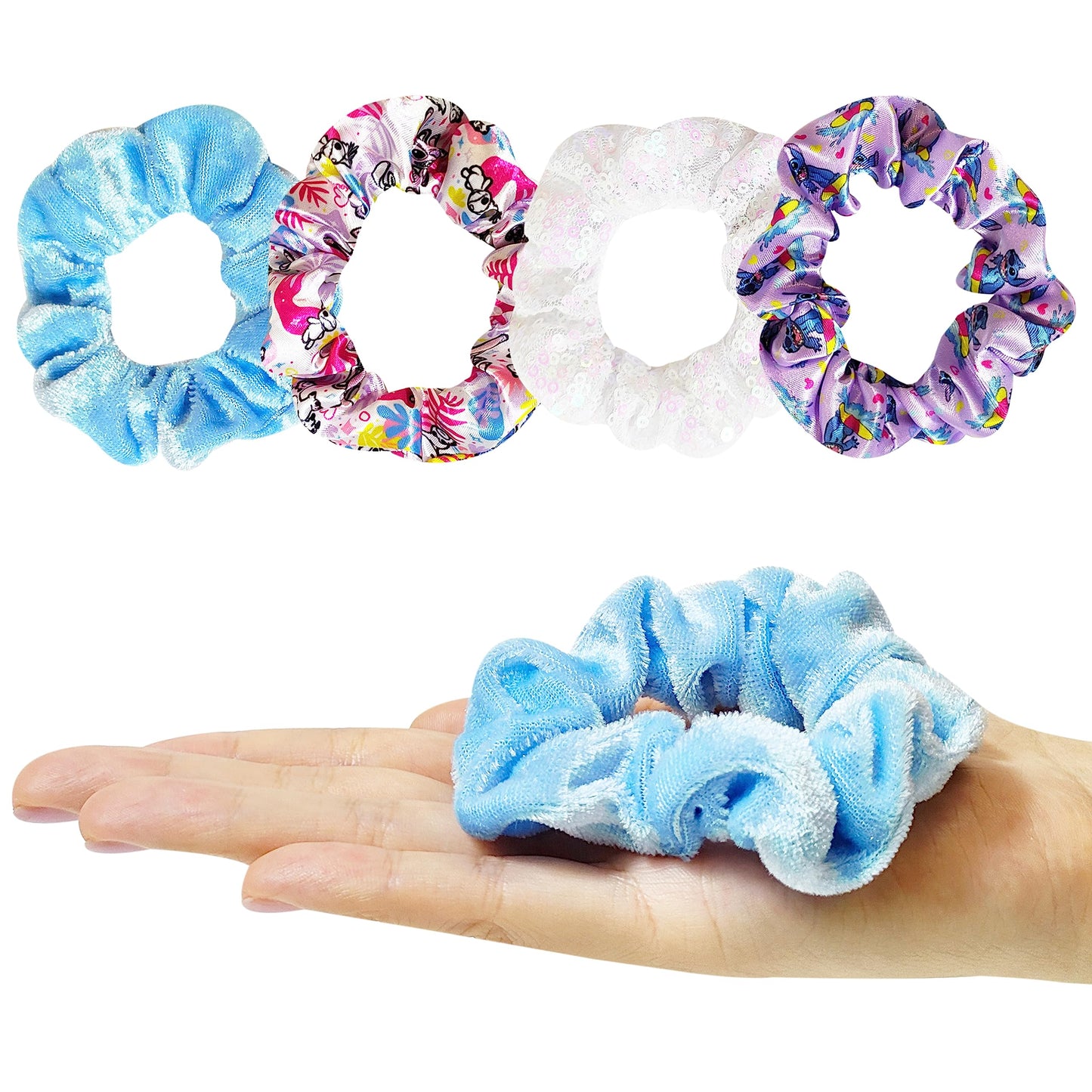 LUV HER Lilo & Stitch Hair Accessory 5 Pcs Set - 1 Regular 9 inch Stitch Hairbrush & 4 Scrunchies - Detangling Brush - Elastic Hair Ties Ropes Beauty and Personal Care LUV HER