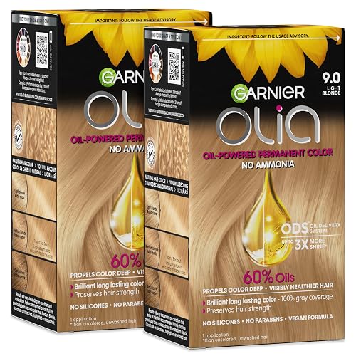 Garnier Olia Hair Color, Ammonia-Free Permanent Hair Dye, Oil-Powered Formula for 100% Gray Coverage and 3x Shinier Hair, Vegan & Cruelty Free, 9.0 Beauty & Personal Care Garnier