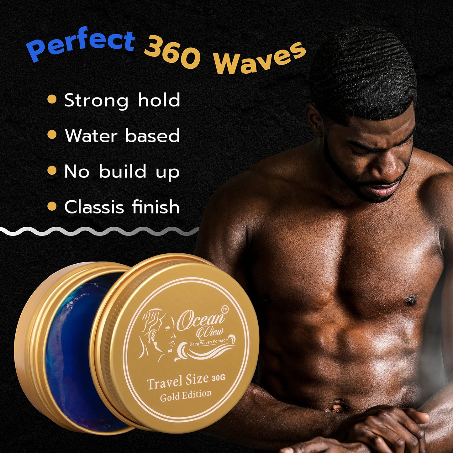 OCEAN VIEW DEEP WAVES POMADE, Gold Edition 360 Wave Grease for Men Moisturizes, Controls and Styles Black Hair - Water Based Wave Builder Pomade Beauty & Personal Care OCEAN VIEW DEEP WAVES POMADE
